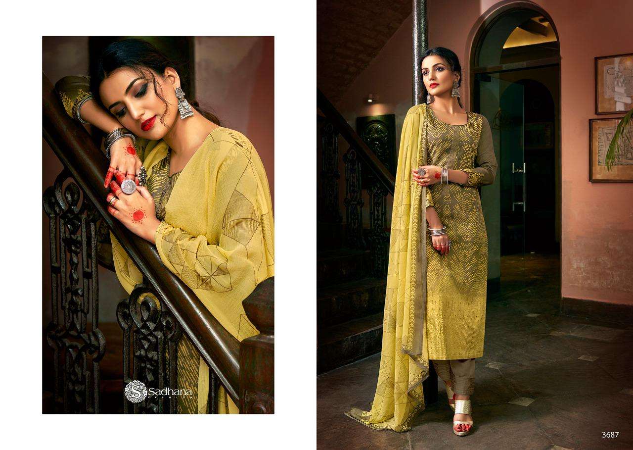 SADHNA VOL-35 BY SADHNA FASHION 3681 TO 3690 SERIES DESIGNER SUITS COLLECTION BEAUTIFUL STYLISH FANCY COLORFUL PARTY WEAR & OCCASIONAL WEAR PURE JAM SILK DRESSES AT WHOLESALE PRICE