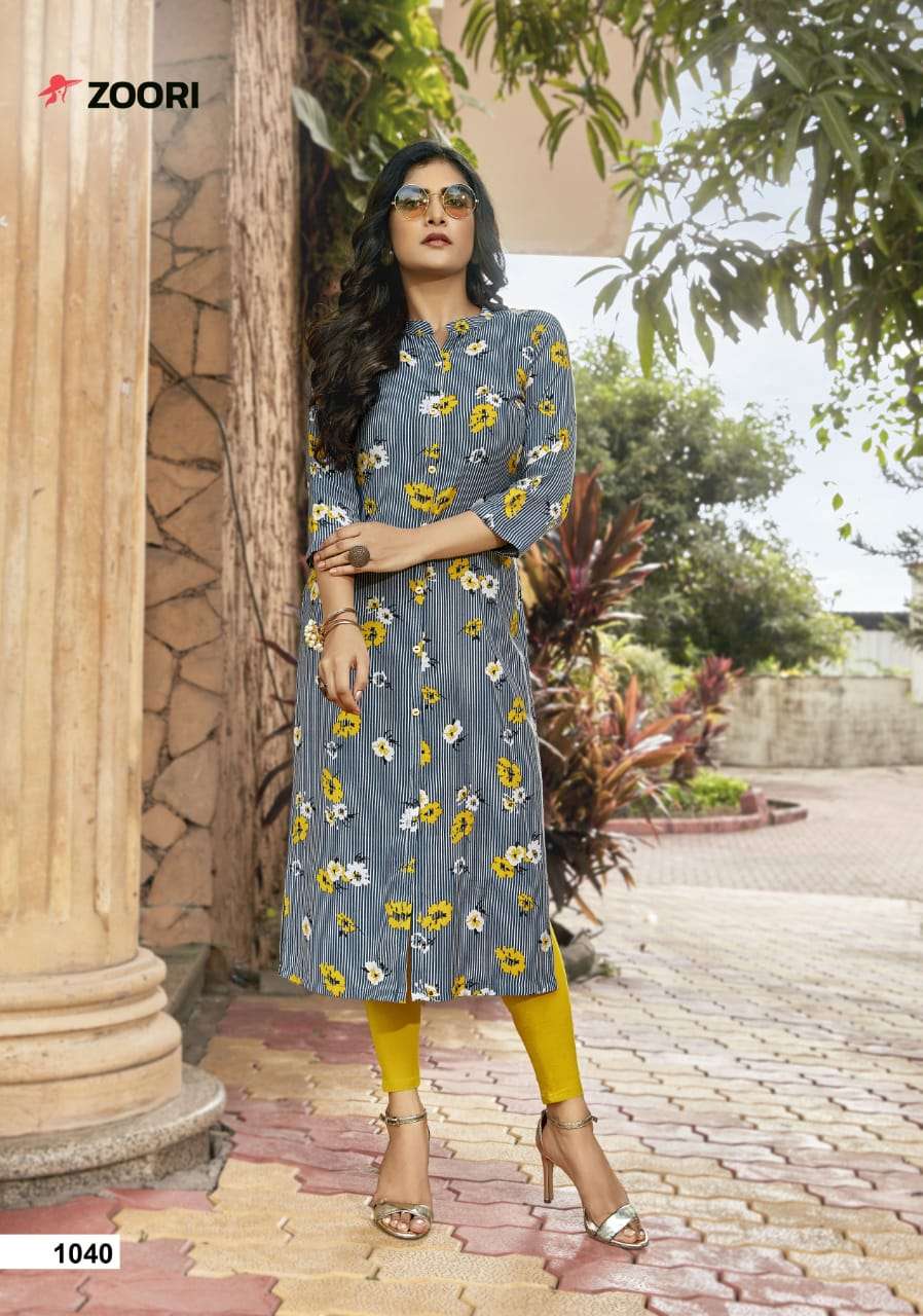 AKSHARA VOL-5 BY ZOORI 1038 TO 1043 SERIES DESIGNER STYLISH FANCY COLORFUL BEAUTIFUL PARTY WEAR & ETHNIC WEAR COLLECTION RAYON PRINT KURTIS AT WHOLESALE PRICE