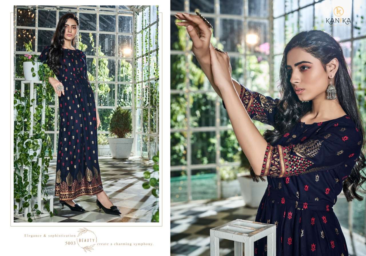 AAROHI BY KANIKA 5001 TO 5006 SERIES BEAUTIFUL SUITS STYLISH FANCY COLORFUL CASUAL WEAR & ETHNIC WEAR RAYON PRINTED GOWNS AT WHOLESALE PRICE