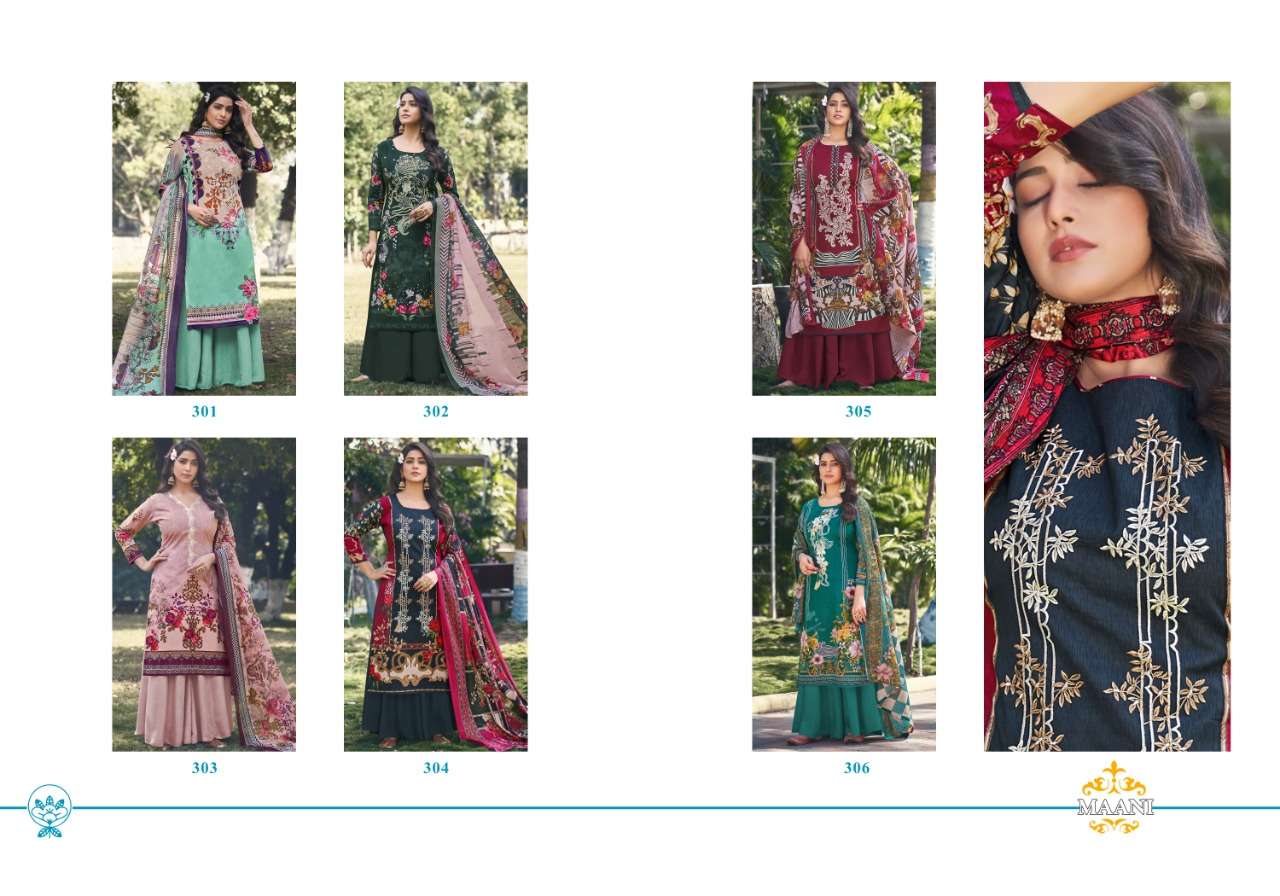 MAANI VOL-3 BY LAVINA 301 TO 306 SERIES BEAUTIFUL SUITS STYLISH FANCY COLORFUL PARTY WEAR & OCCASIONAL WEAR PURE COTTON EMBROIDERED DRESSES AT WHOLESALE PRICE