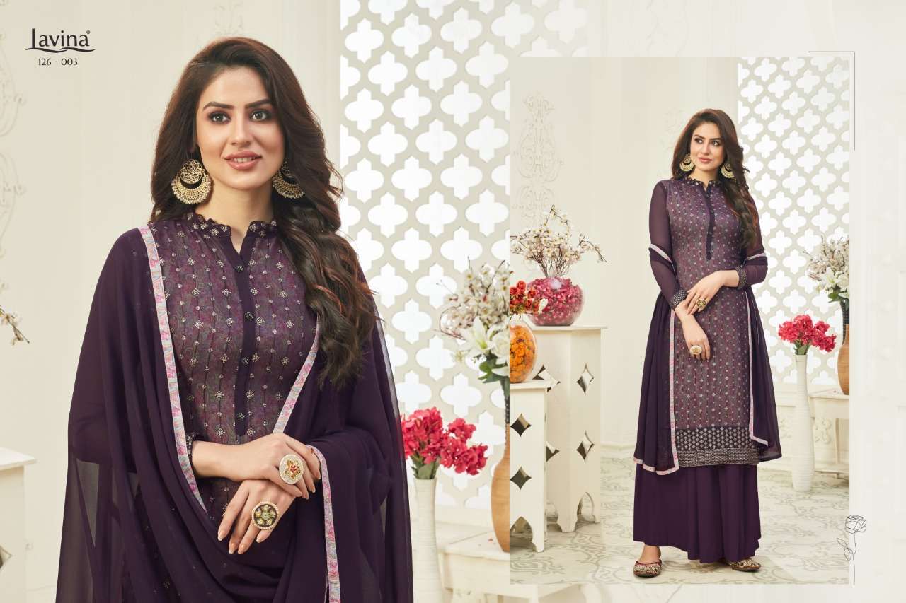 LAVINA VOL-125 BY LAVINA 125-001 TO 125-006 SERIES BEAUTIFUL SUITS STYLISH FANCY COLORFUL CASUAL WEAR & ETHNIC WEAR GEORGETTE WITH EMBROIDERED DRESSES AT WHOLESALE PRICE