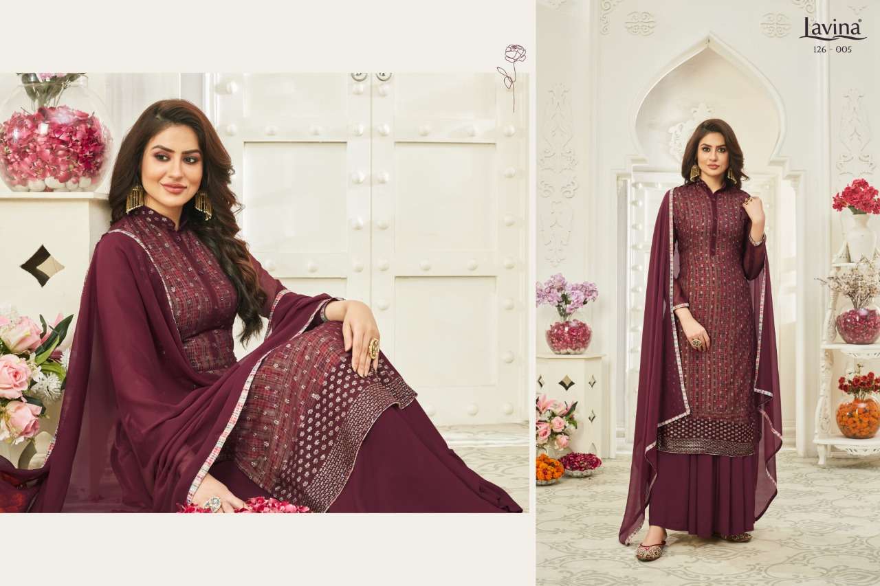 LAVINA VOL-125 BY LAVINA 125-001 TO 125-006 SERIES BEAUTIFUL SUITS STYLISH FANCY COLORFUL CASUAL WEAR & ETHNIC WEAR GEORGETTE WITH EMBROIDERED DRESSES AT WHOLESALE PRICE