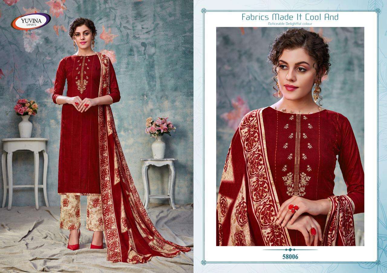 EVANKA BY YUVINA EXPORTS 58001 TO 58008 SERIES BEAUTIFUL SUITS COLORFUL STYLISH FANCY CASUAL WEAR & ETHNIC WEAR PURE COTTON EMBROIDERED DRESSES AT WHOLESALE PRICE