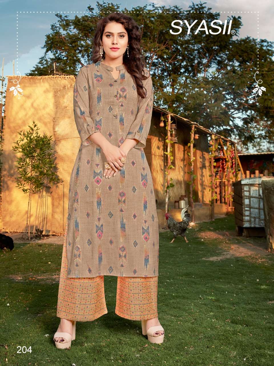 CULTURE VOL-2 BY SYASII 201 TO 204 SERIES DESIGNER STYLISH FANCY COLORFUL BEAUTIFUL PARTY WEAR & ETHNIC WEAR COLLECTION RAYON FOIL PRINT KURTIS WITH BOTTOM AT WHOLESALE PRICE