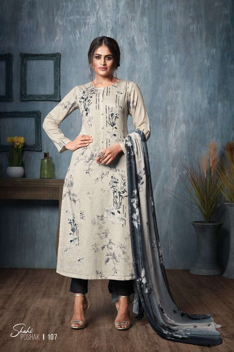 SHAHI POSHAK BY SAHIBA FABRICS BEAUTIFUL SUITS COLORFUL STYLISH FANCY CASUAL WEAR & ETHNIC WEAR COTTON SATIN PRINT WITH MIRROR WORK DRESSES AT WHOLESALE PRICE