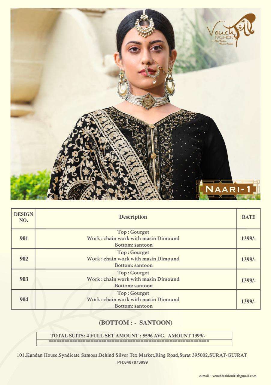 NAARI VOL-1 BY VOUCHE 901 TO 904 SERIES DESIGNER SHARARA SUITS COLLECTION BEAUTIFUL STYLISH COLORFUL FANCY PARTY WEAR & OCCASIONAL WEAR GEORGETTE DRESSES AT WHOLESALE PRICE