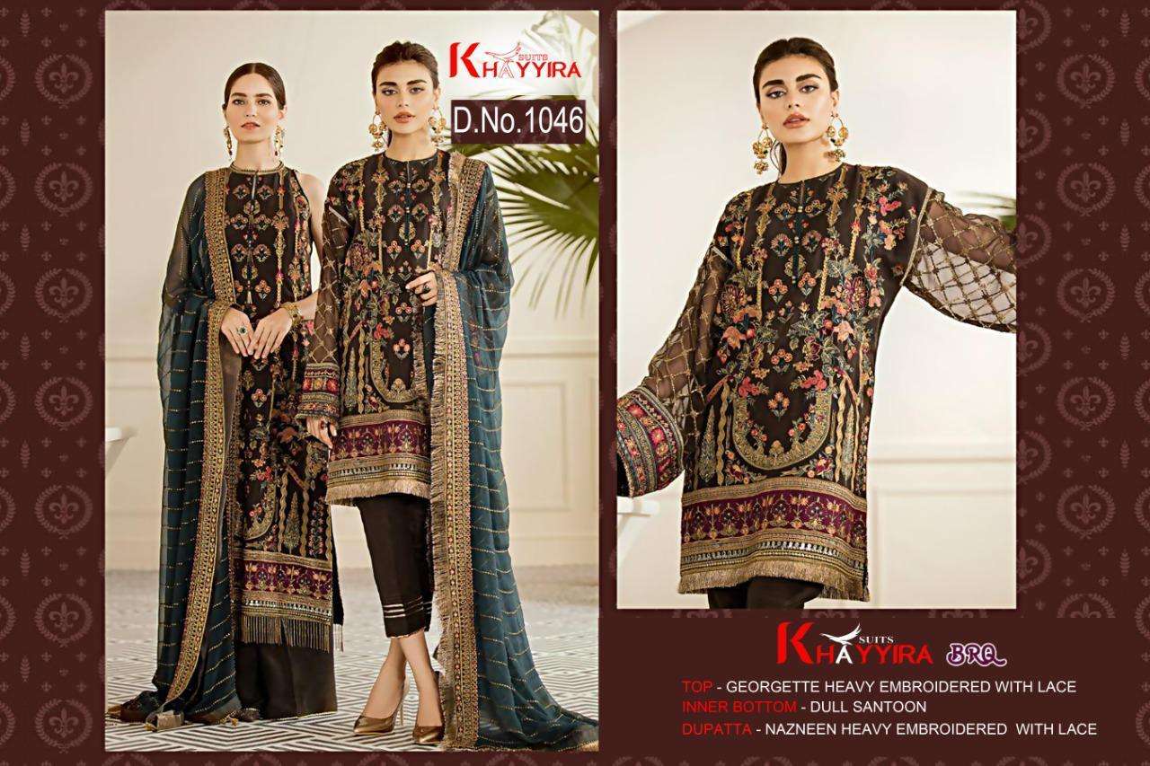 KHAYYIRA HIT DESIGN 1046 BY KHAYYIRA DESIGNER FESTIVE SUITS COLLECTION BEAUTIFUL STYLISH FANCY COLORFUL PARTY WEAR & OCCASIONAL WEAR GEORGETTE EMBROIDERED DRESSES AT WHOLESALE PRICE