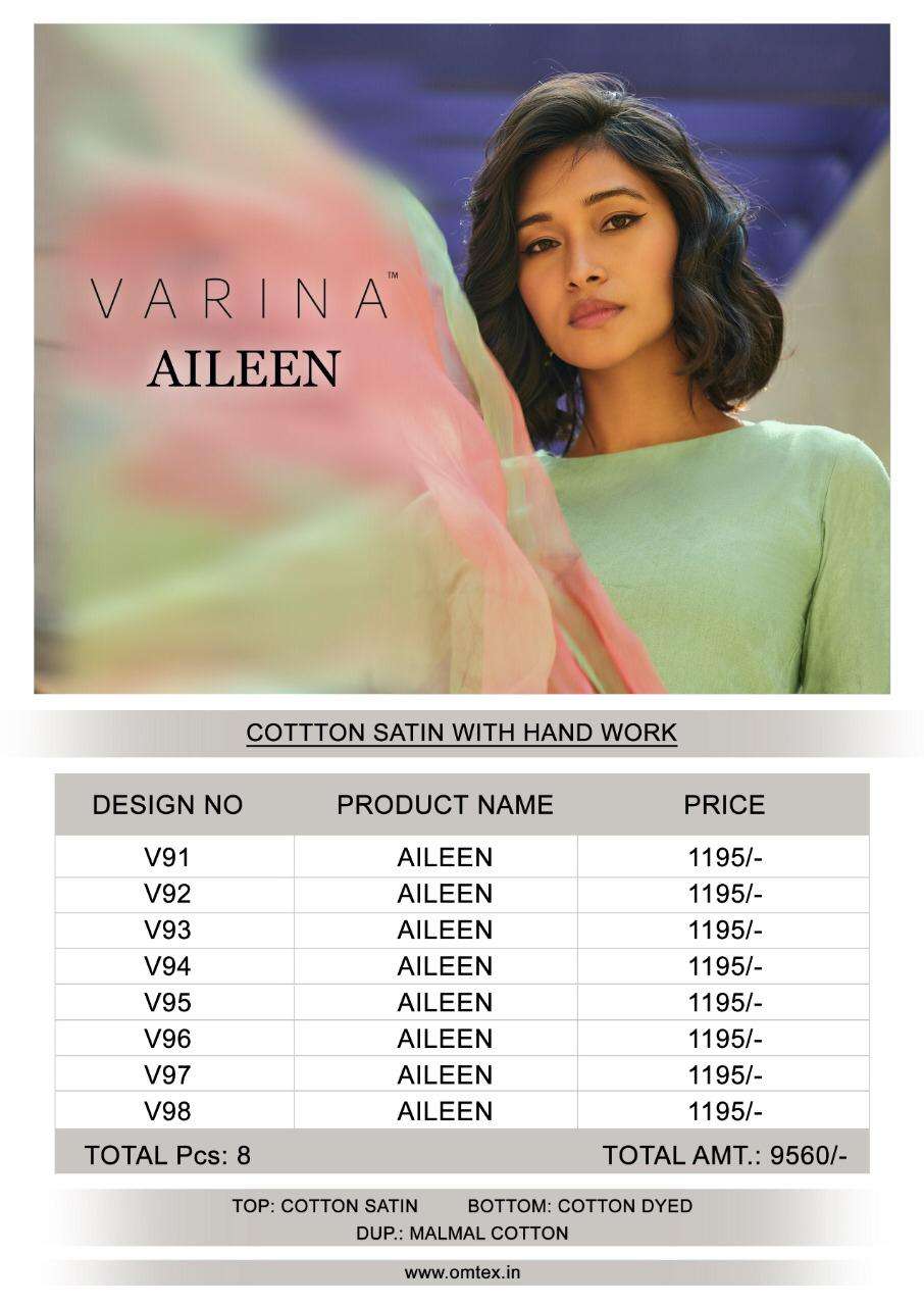 AILEEN BY VARINA 91 TO 98 SERIES BEAUTIFUL SUITS COLORFUL STYLISH FANCY CASUAL WEAR & ETHNIC WEAR COTTON SATIN DRESSES AT WHOLESALE PRICE