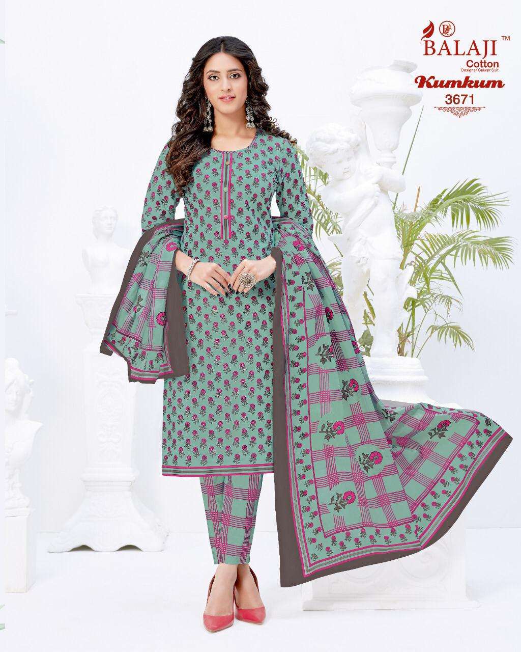 KUMKUM VOL-24 BY BALAJI COTTON 3871 TO 3890 SERIES BEAUTIFUL STYLISH SHARARA SUITS FANCY COLORFUL CASUAL WEAR & ETHNIC WEAR & READY TO WEAR HEAVY COTTON PRINTED DRESSES AT WHOLESALE PRICE