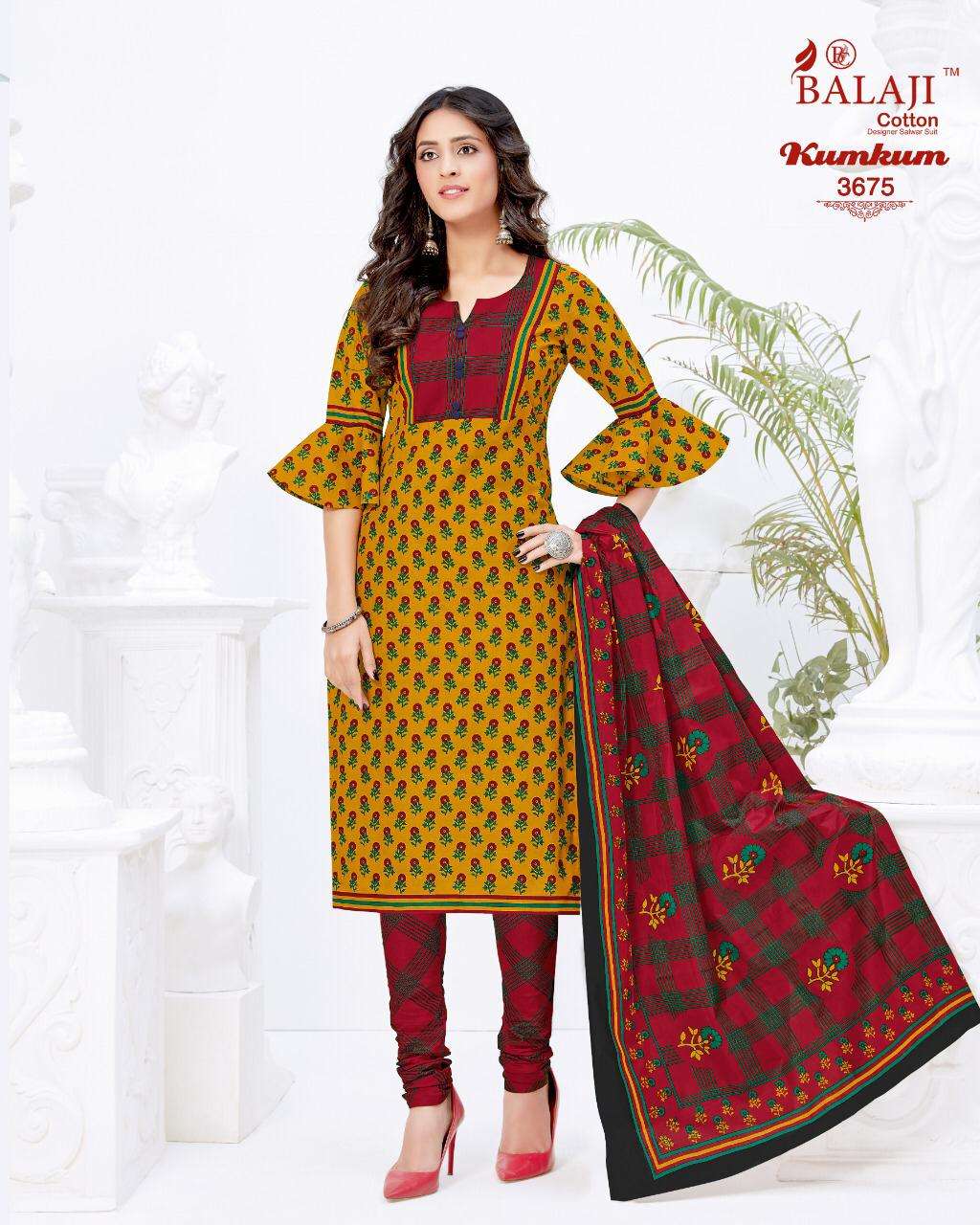 KUMKUM VOL-24 BY BALAJI COTTON 3871 TO 3890 SERIES BEAUTIFUL STYLISH SHARARA SUITS FANCY COLORFUL CASUAL WEAR & ETHNIC WEAR & READY TO WEAR HEAVY COTTON PRINTED DRESSES AT WHOLESALE PRICE