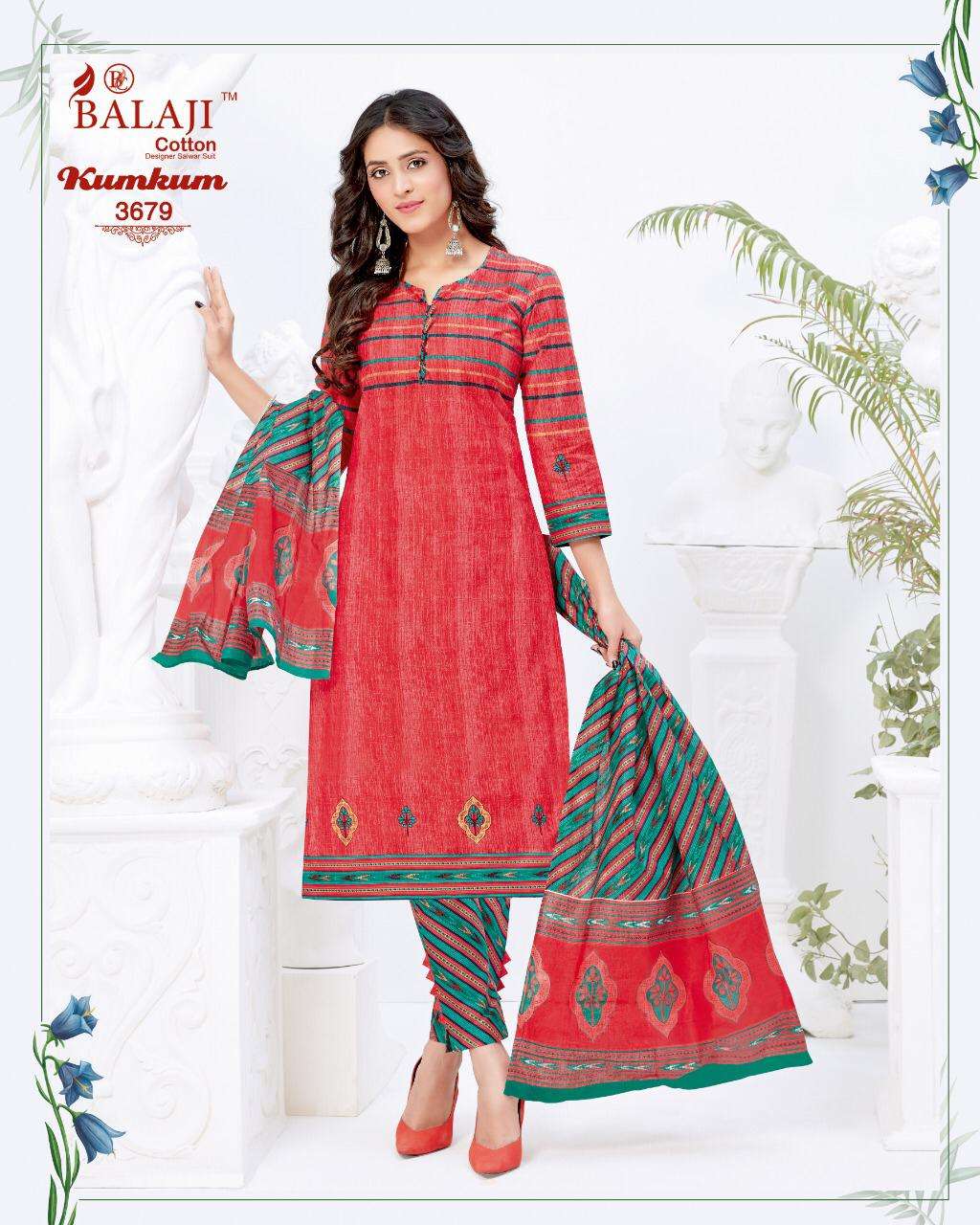 KUMKUM VOL-24 BY BALAJI COTTON 3871 TO 3890 SERIES BEAUTIFUL STYLISH SHARARA SUITS FANCY COLORFUL CASUAL WEAR & ETHNIC WEAR & READY TO WEAR HEAVY COTTON PRINTED DRESSES AT WHOLESALE PRICE