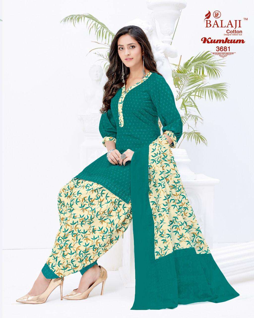 KUMKUM VOL-24 BY BALAJI COTTON 3871 TO 3890 SERIES BEAUTIFUL STYLISH SHARARA SUITS FANCY COLORFUL CASUAL WEAR & ETHNIC WEAR & READY TO WEAR HEAVY COTTON PRINTED DRESSES AT WHOLESALE PRICE