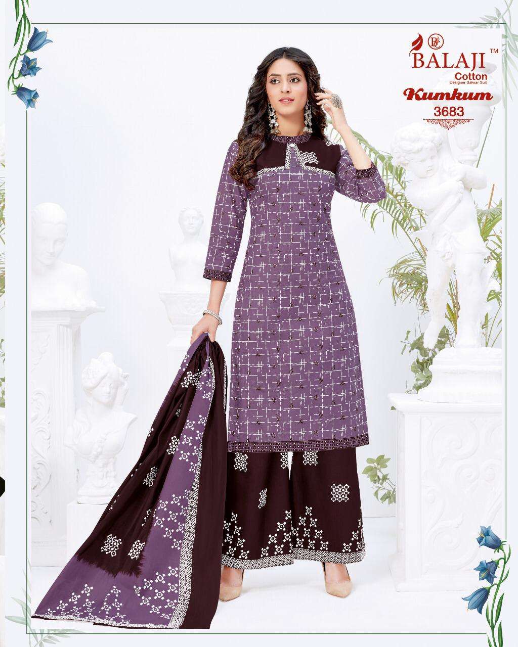 KUMKUM VOL-24 BY BALAJI COTTON 3871 TO 3890 SERIES BEAUTIFUL STYLISH SHARARA SUITS FANCY COLORFUL CASUAL WEAR & ETHNIC WEAR & READY TO WEAR HEAVY COTTON PRINTED DRESSES AT WHOLESALE PRICE