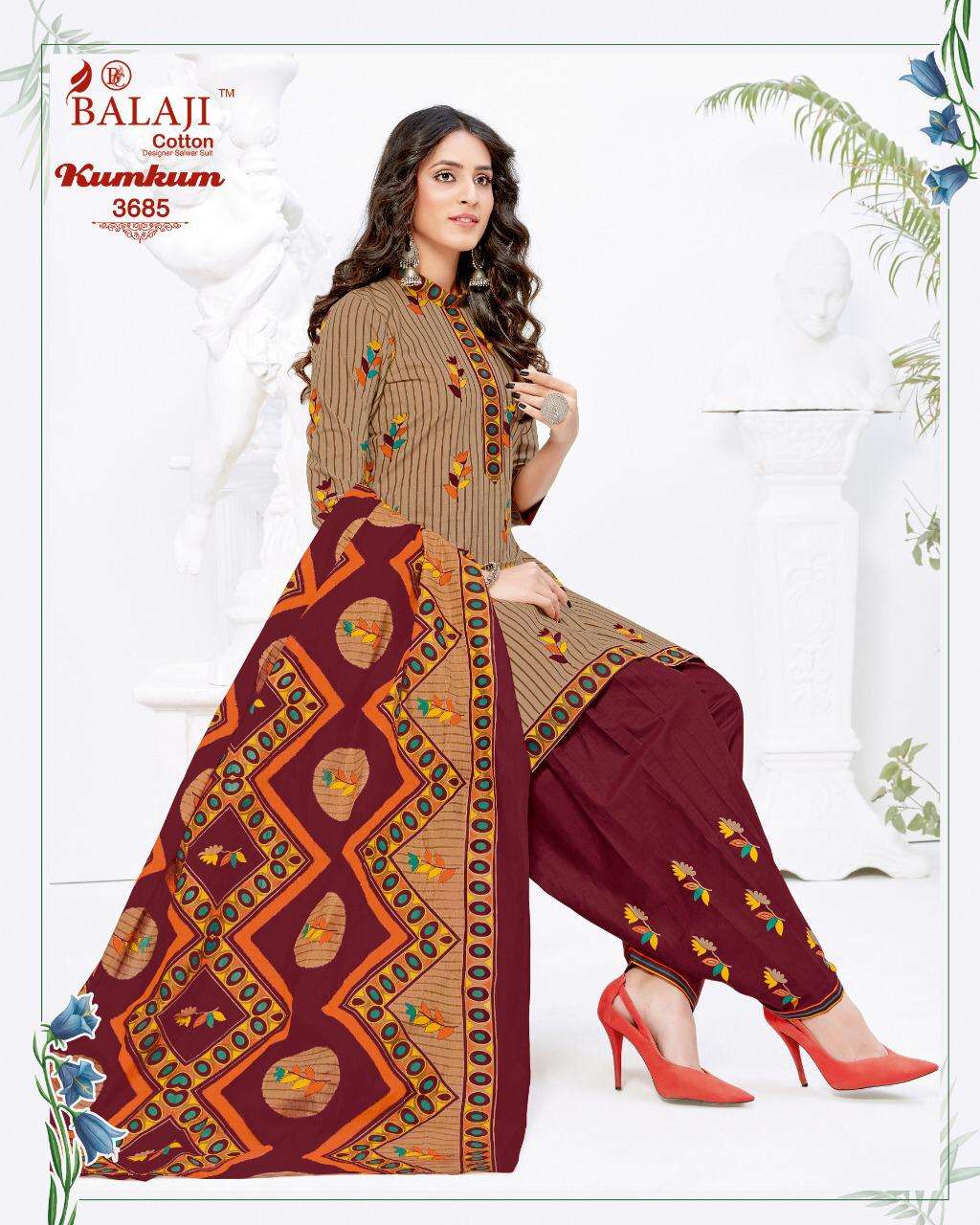 KUMKUM VOL-24 BY BALAJI COTTON 3871 TO 3890 SERIES BEAUTIFUL STYLISH SHARARA SUITS FANCY COLORFUL CASUAL WEAR & ETHNIC WEAR & READY TO WEAR HEAVY COTTON PRINTED DRESSES AT WHOLESALE PRICE