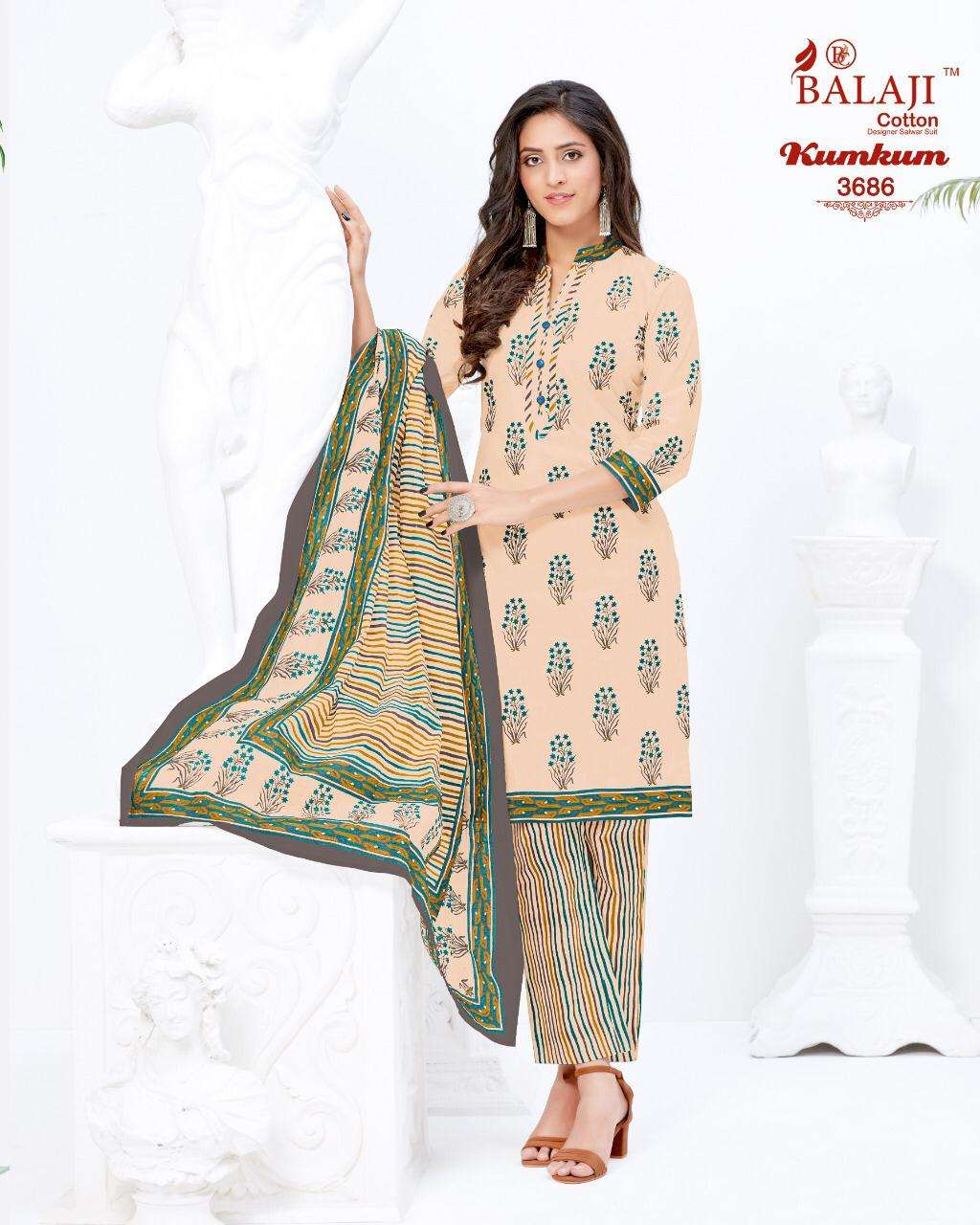 KUMKUM VOL-24 BY BALAJI COTTON 3871 TO 3890 SERIES BEAUTIFUL STYLISH SHARARA SUITS FANCY COLORFUL CASUAL WEAR & ETHNIC WEAR & READY TO WEAR HEAVY COTTON PRINTED DRESSES AT WHOLESALE PRICE