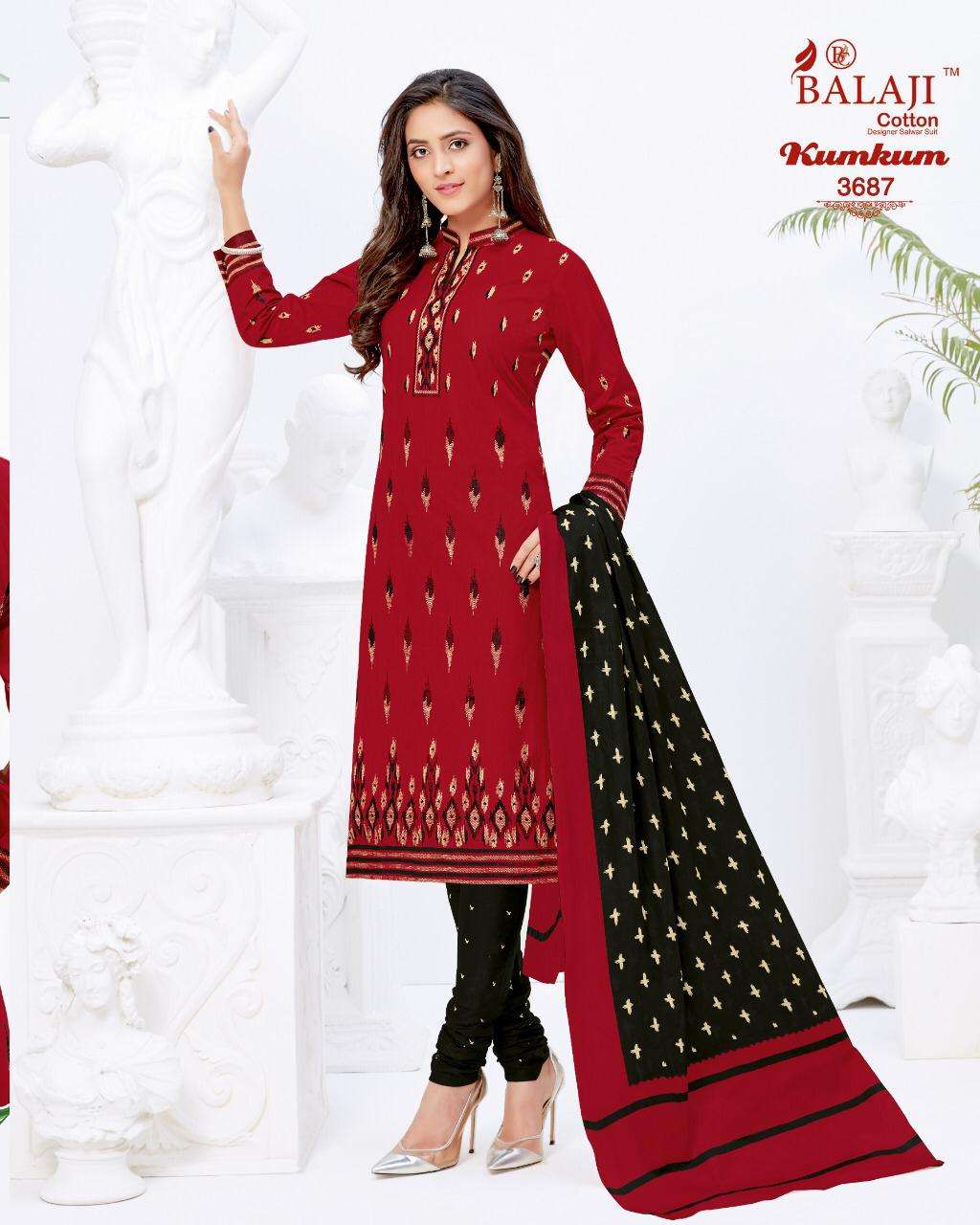 KUMKUM VOL-24 BY BALAJI COTTON 3871 TO 3890 SERIES BEAUTIFUL STYLISH SHARARA SUITS FANCY COLORFUL CASUAL WEAR & ETHNIC WEAR & READY TO WEAR HEAVY COTTON PRINTED DRESSES AT WHOLESALE PRICE