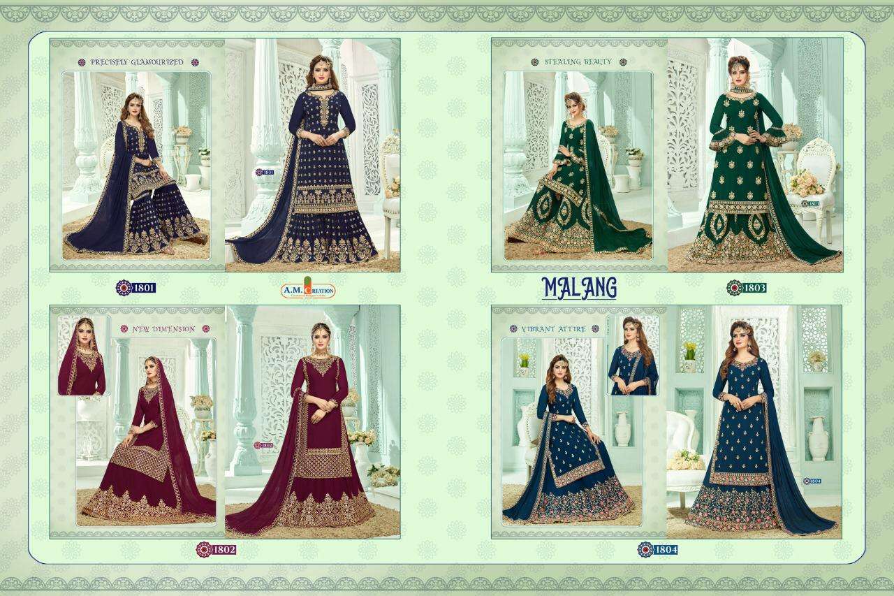 MALANG BY A.M. CREATION 1801 TO 1804 SERIES BEAUTIFUL SUITS COLORFUL STYLISH FANCY CASUAL WEAR & ETHNIC WEAR HEAVY GEORGETTE DRESSES AT WHOLESALE PRICE