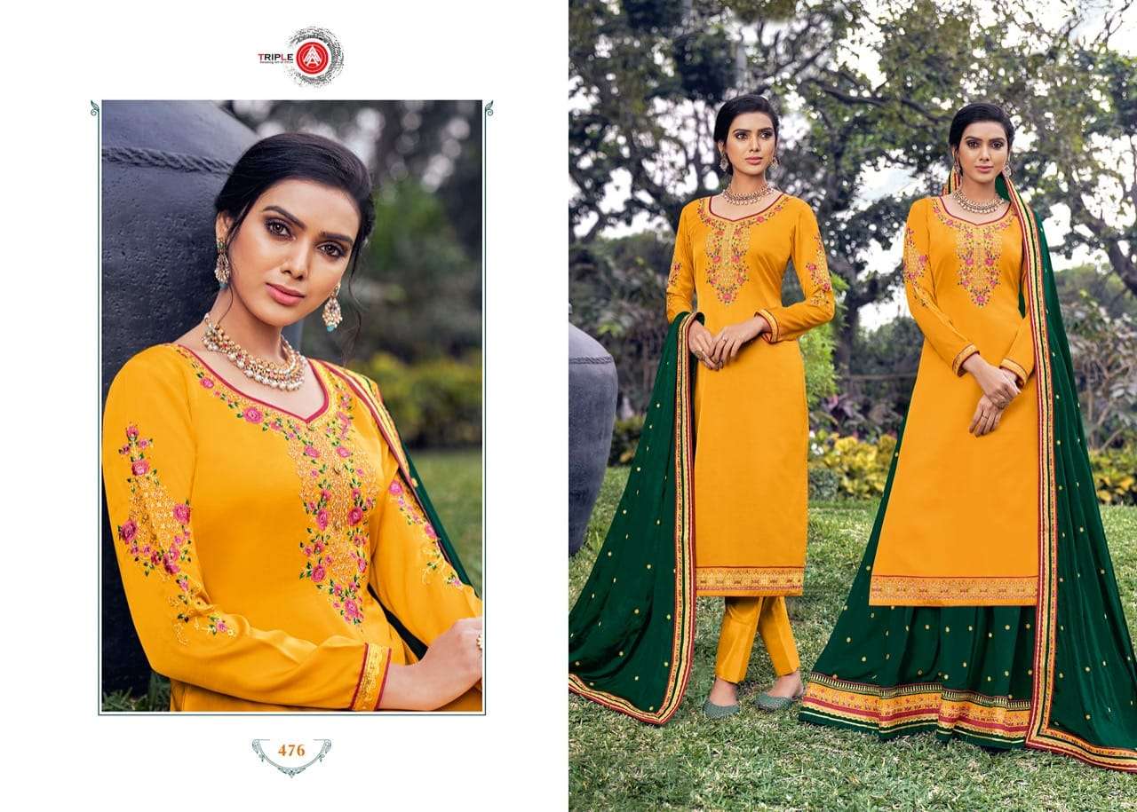 KOHINOOR BY TRIPLE AAA 471 TO 476 SERIES BEAUTIFUL STYLISH SUITS FANCY COLORFUL CASUAL WEAR & ETHNIC WEAR & READY TO WEAR SATIN GEORGETTE DRESSES AT WHOLESALE PRICE