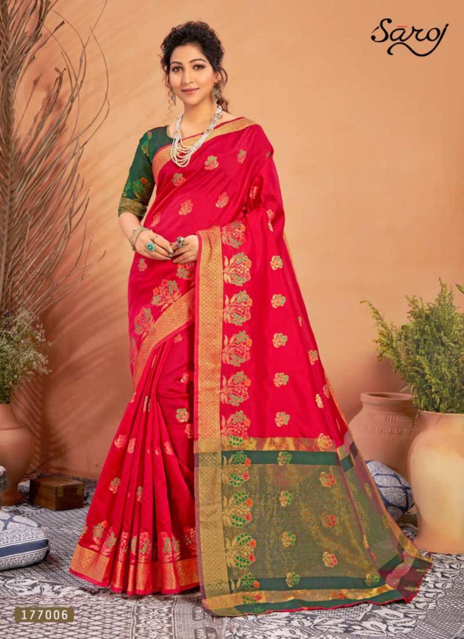 TEJASWINI BY SAROJ 177001 TO 177008 SERIES INDIAN TRADITIONAL WEAR COLLECTION BEAUTIFUL STYLISH FANCY COLORFUL PARTY WEAR & OCCASIONAL WEAR LICHI SILK SAREES AT WHOLESALE PRICE