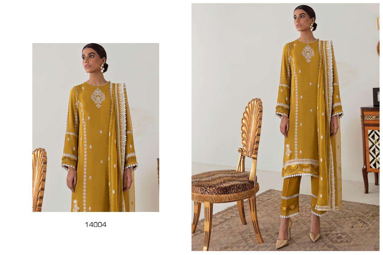 MEHROZE VOL-2 BY RAWAYAT 14004 TO 14009 SERIES PAKISTANI STYLISH BEAUTIFUL COLOURFUL PRINTED & EMBROIDERED PARTY WEAR & OCCASIONAL WEAR PURE COTTON LAWN EMBROIDERED DRESSES AT WHOLESALE PRICE