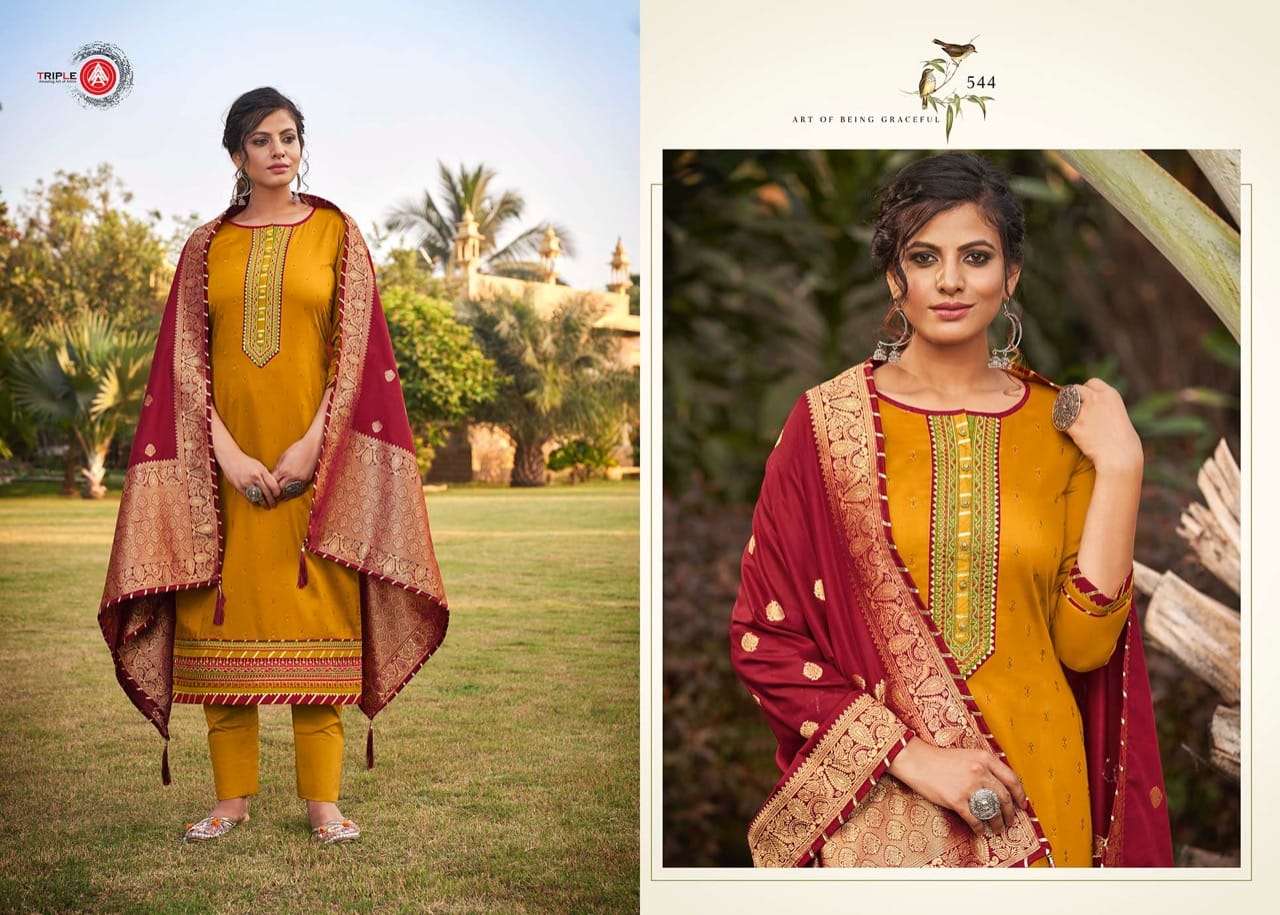 KASTURI VOL-5 BY TRIPLE AAA 541 TO 546 SERIES BEAUTIFUL STYLISH FANCY COLORFUL CASUAL WEAR & ETHNIC WEAR & READY TO WEAR JAM SILK DRESSES AT WHOLESALE PRICE