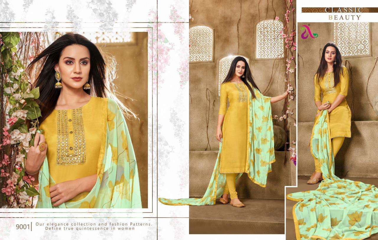 DAIRY MILK VOL-33 BY ANGROOP PLUS 9000 TO 9015 SERIES BEAUTIFUL STYLISH FANCY COLORFUL CASUAL WEAR & ETHNIC WEAR CHANDERI COTTON DRESSES AT WHOLESALE PRICE