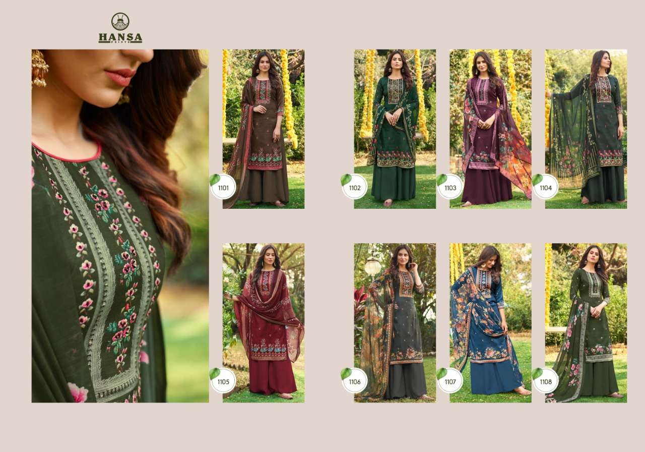 HIDAYA ANUSHKA BY HANSA PRINT 1101 TO 1108 SERIES BEAUTIFUL SUITS COLORFUL STYLISH FANCY CASUAL WEAR & ETHNIC WEAR JAM COTTON DIGITAL PRINT WITH HAND WORK DRESSES AT WHOLESALE PRICE