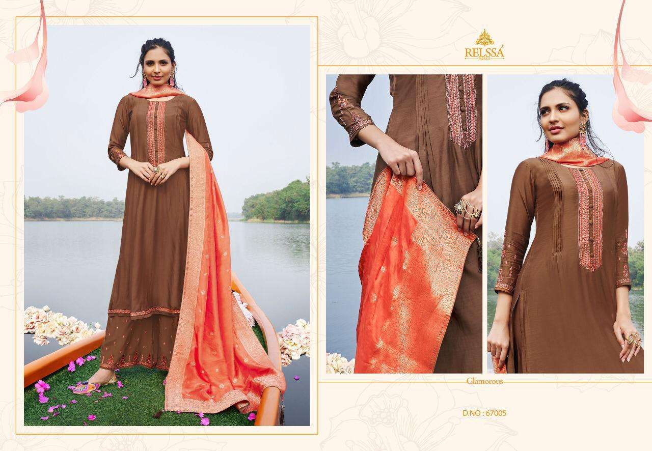 SOCH BY RELSSA FABRICS 67001 TO 67006 SERIES BEAUTIFUL SUITS COLORFUL STYLISH FANCY CASUAL WEAR & ETHNIC WEAR PURE MUSLIN SILK DRESSES AT WHOLESALE PRICE