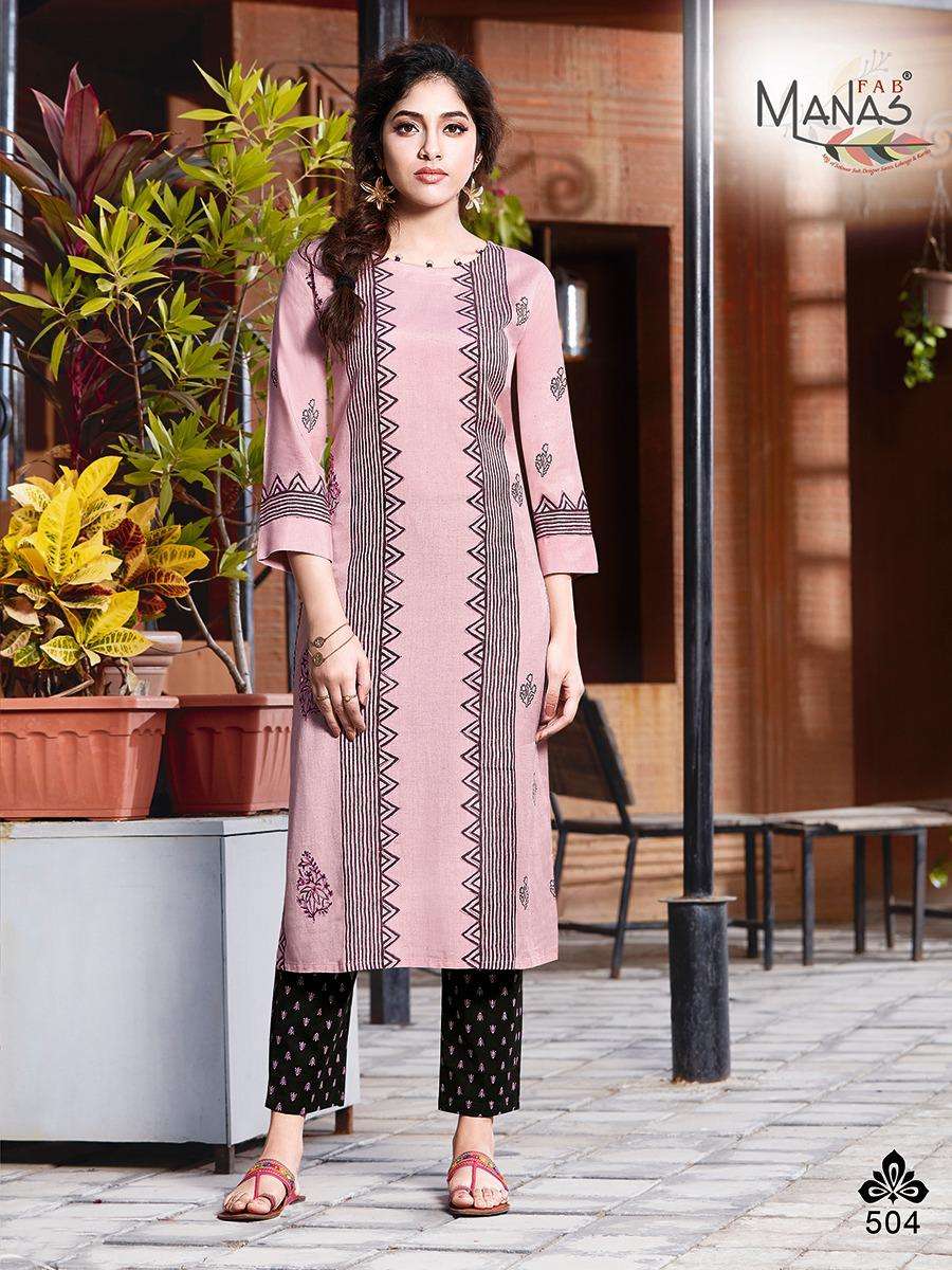 LIVAA BY MANAS FAB 501 TO 506 SERIES DESIGNER STYLISH FANCY COLORFUL BEAUTIFUL PARTY WEAR & ETHNIC WEAR COLLECTION VISCOSE LINEN PRINTED KURTIS WITH BOTTOM AT WHOLESALE PRICE