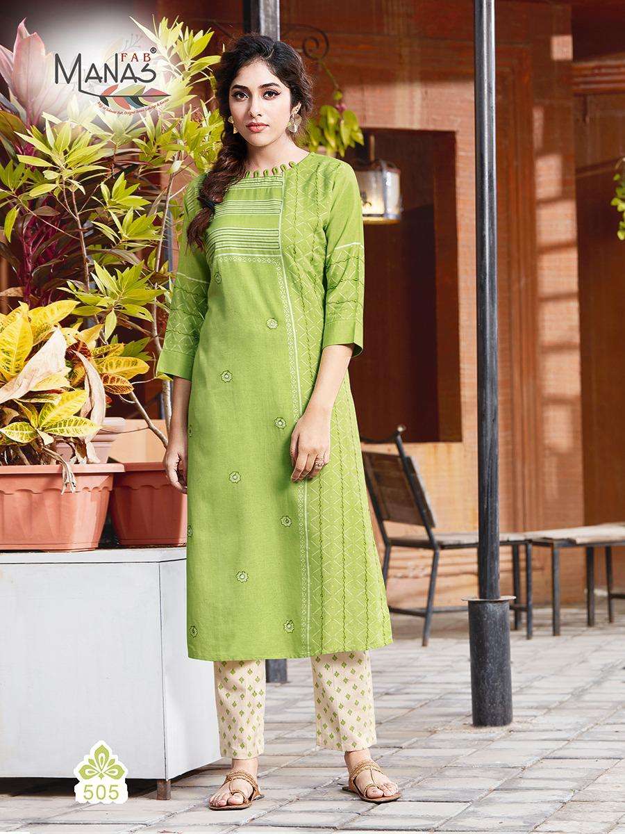 LIVAA BY MANAS FAB 501 TO 506 SERIES DESIGNER STYLISH FANCY COLORFUL BEAUTIFUL PARTY WEAR & ETHNIC WEAR COLLECTION VISCOSE LINEN PRINTED KURTIS WITH BOTTOM AT WHOLESALE PRICE