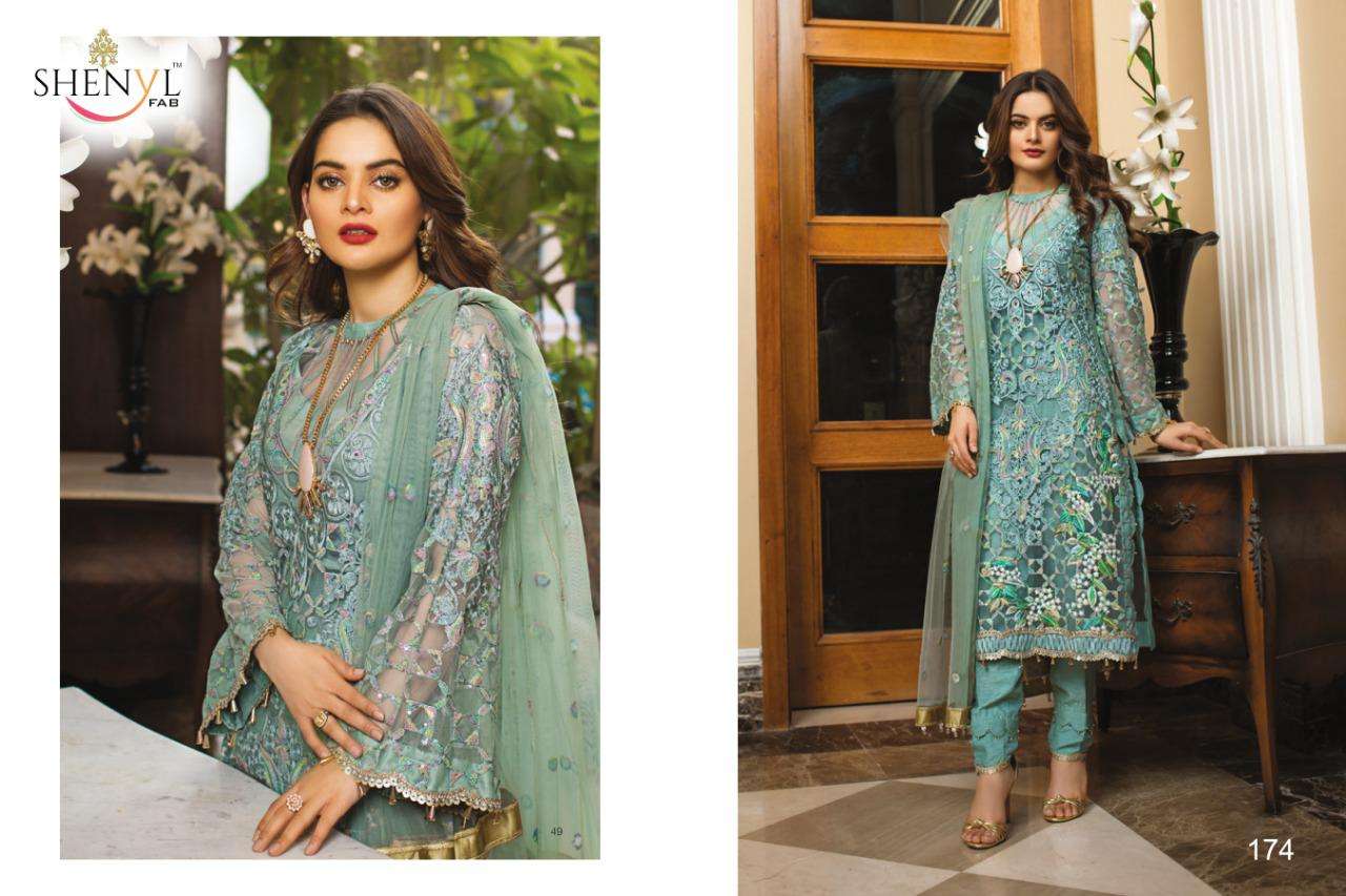 ALZOHAIB BY SHENYL 171 TO 176 SERIES BEAUTIFUL SUITS STYLISH COLORFUL FANCY CASUAL WEAR & ETHNIC WEAR FAUX GEORGETTE EMBROIDERED DRESSES AT WHOLESALE PRICE