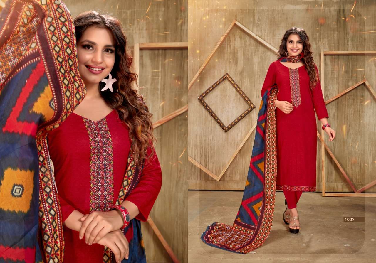 AROHI BY KESARIYA 1001 TO 1008 SERIES BEAUTIFUL SUITS COLORFUL STYLISH FANCY CASUAL WEAR & ETHNIC WEAR CAMBRIC COTTON DIGITAL PRINT WITH EMBROIDERY DRESSES AT WHOLESALE PRICE
