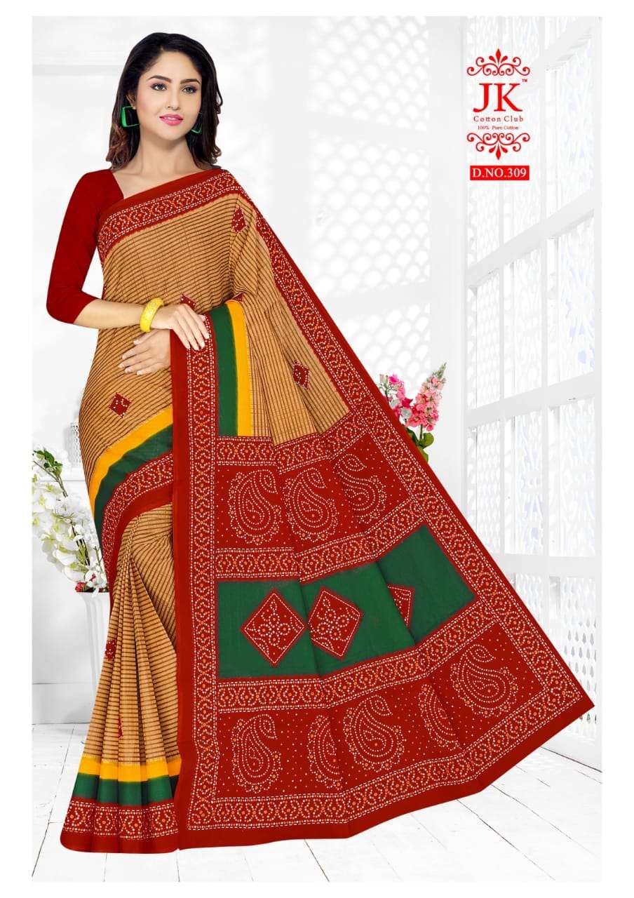 KANGANA VOL-3 BY JK COTTON CLUB 301 TO 312 SERIES INDIAN TRADITIONAL WEAR COLLECTION BEAUTIFUL STYLISH FANCY COLORFUL PARTY WEAR & OCCASIONAL WEAR PURE COTTON SAREES AT WHOLESALE PRICE