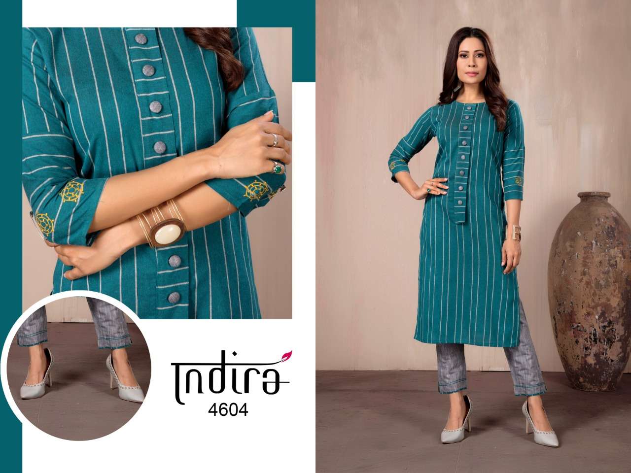 IN LINE BY INDIRA 4601 TO 4606 SERIES DESIGNER STYLISH FANCY COLORFUL BEAUTIFUL PARTY WEAR & ETHNIC WEAR COLLECTION COTTON WEAVED KURTIS WITH BOTTOM AT WHOLESALE PRICE