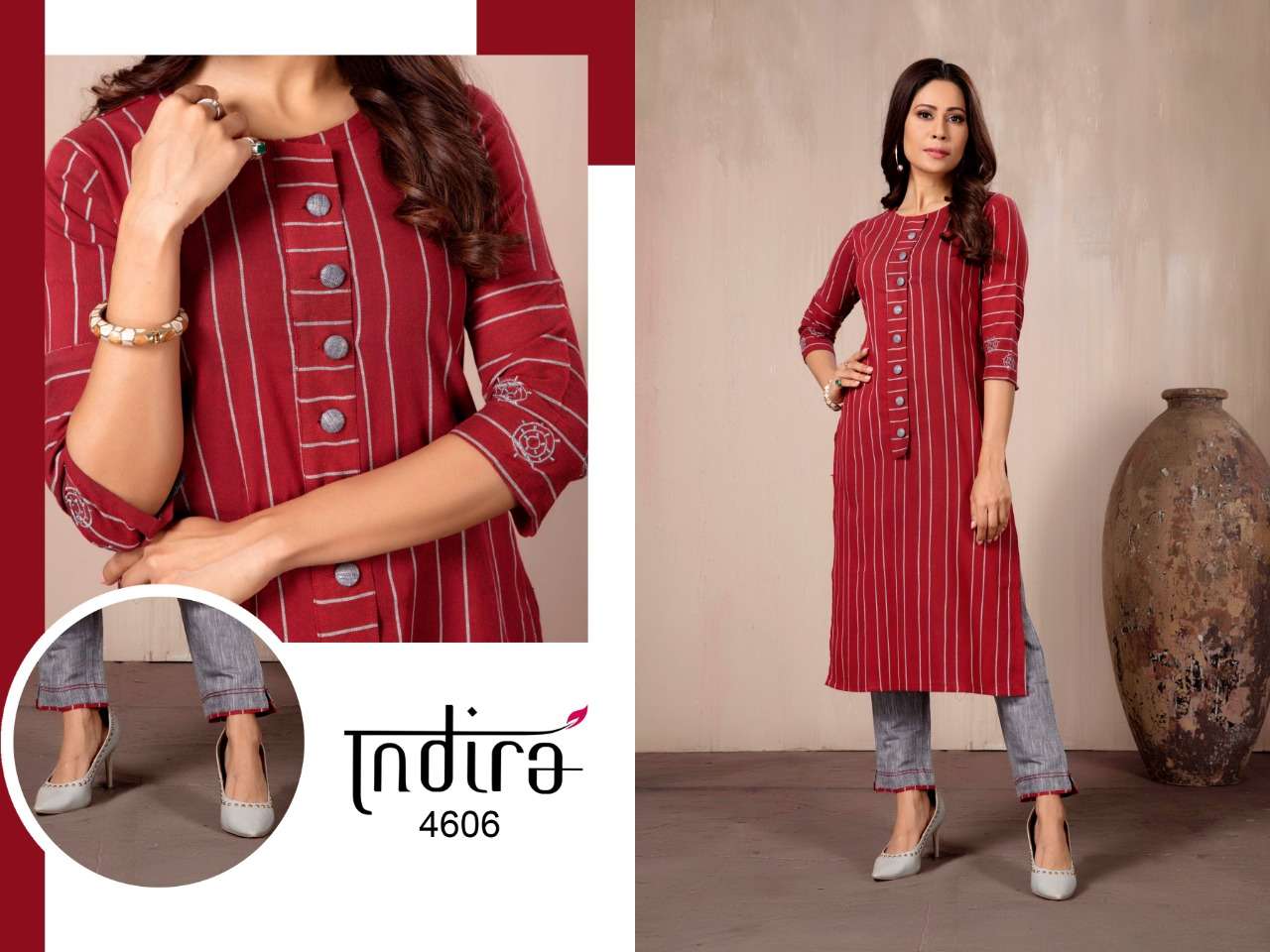 IN LINE BY INDIRA 4601 TO 4606 SERIES DESIGNER STYLISH FANCY COLORFUL BEAUTIFUL PARTY WEAR & ETHNIC WEAR COLLECTION COTTON WEAVED KURTIS WITH BOTTOM AT WHOLESALE PRICE