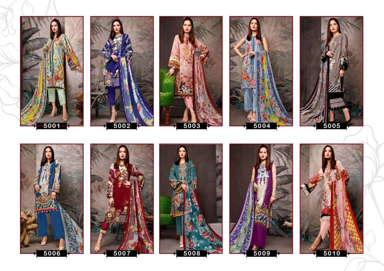 MUMTAZ VOL-5 BY MADHAV FASHION 5001 TO 5010 SERIES INDIAN TRADITIONAL WEAR COLLECTION BEAUTIFUL STYLISH FANCY COLORFUL PARTY WEAR & OCCASIONAL WEAR PURE COTTON PRINT DRESSES AT WHOLESALE PRICE
