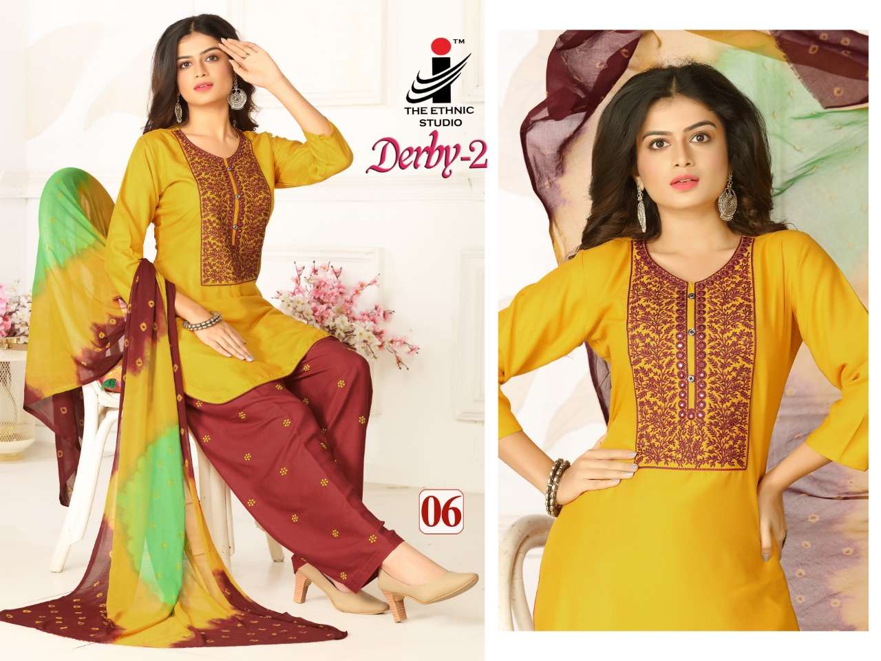 DERBY VOL-2 BY THE ETHNIC STUDIO 01 TO 08 SERIES BEAUTIFUL SUITS COLORFUL STYLISH FANCY CASUAL WEAR & ETHNIC WEAR RAYON WORK DRESSES AT WHOLESALE PRICE