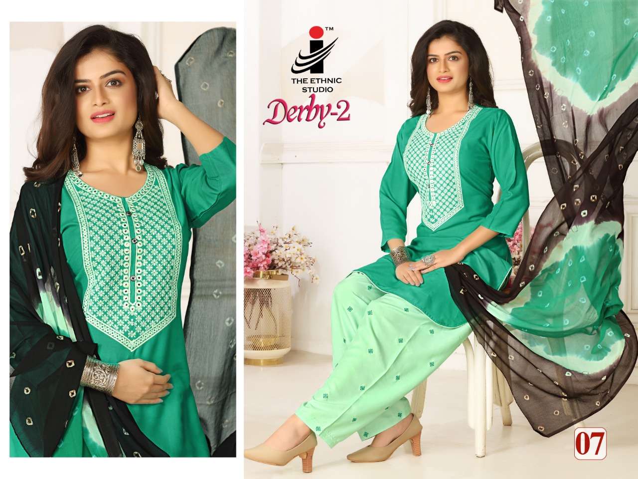 DERBY VOL-2 BY THE ETHNIC STUDIO 01 TO 08 SERIES BEAUTIFUL SUITS COLORFUL STYLISH FANCY CASUAL WEAR & ETHNIC WEAR RAYON WORK DRESSES AT WHOLESALE PRICE