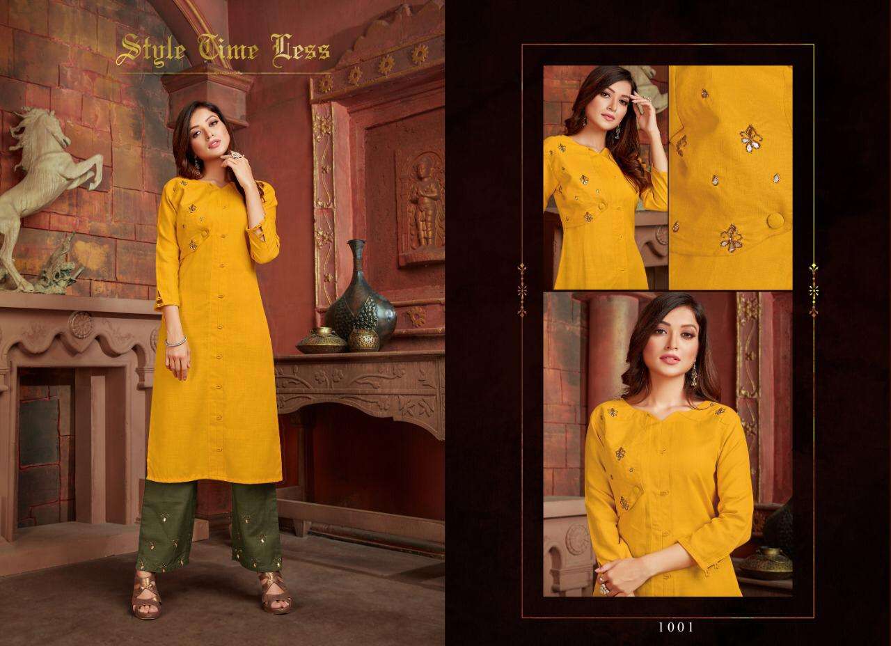 AMAYA VOL-2 BY SELESTA 1001 TO 1006 SERIES DESIGNER STYLISH FANCY COLORFUL BEAUTIFUL PARTY WEAR & ETHNIC WEAR COLLECTION OM SLUB HANDWORK KURTIS WITH BOTTOM AT WHOLESALE PRICE