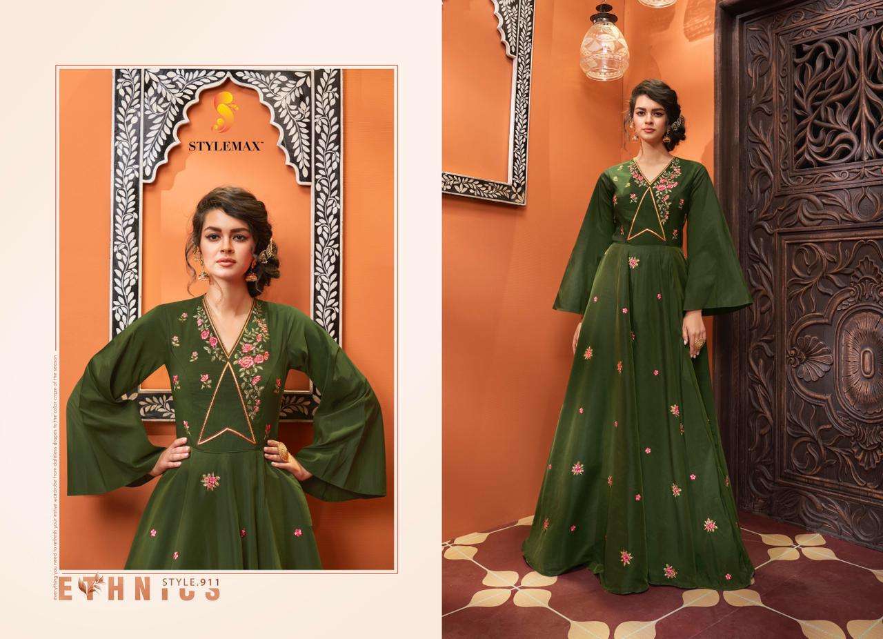 SAPPHIRA BY STYLEMAX 911 TO 915 SERIES BEAUTIFUL STYLISH FANCY COLORFUL CASUAL WEAR & ETHNIC WEAR & READY TO WEAR HEAVY COTTON MUSLIN EMBROIDERED GOWNS AT WHOLESALE PRICE