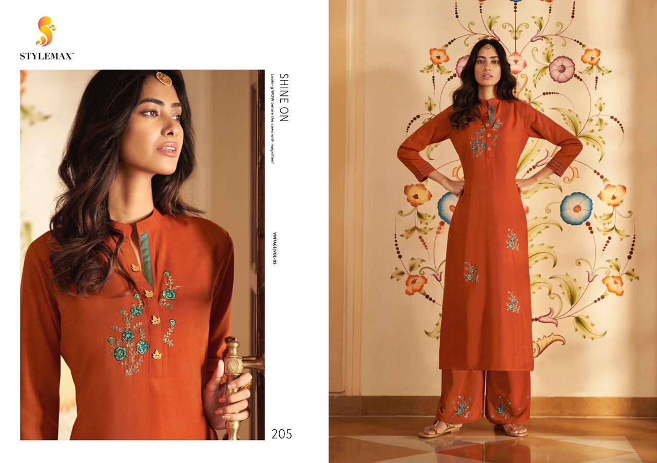 VINTAGE VOL-5 NX BY STYLEMAX BEAUTIFUL STYLISH FANCY COLORFUL CASUAL WEAR & ETHNIC WEAR & READY TO WEAR TWO TONE SILK KURTIS WITH BOTTOM AT WHOLESALE PRICE