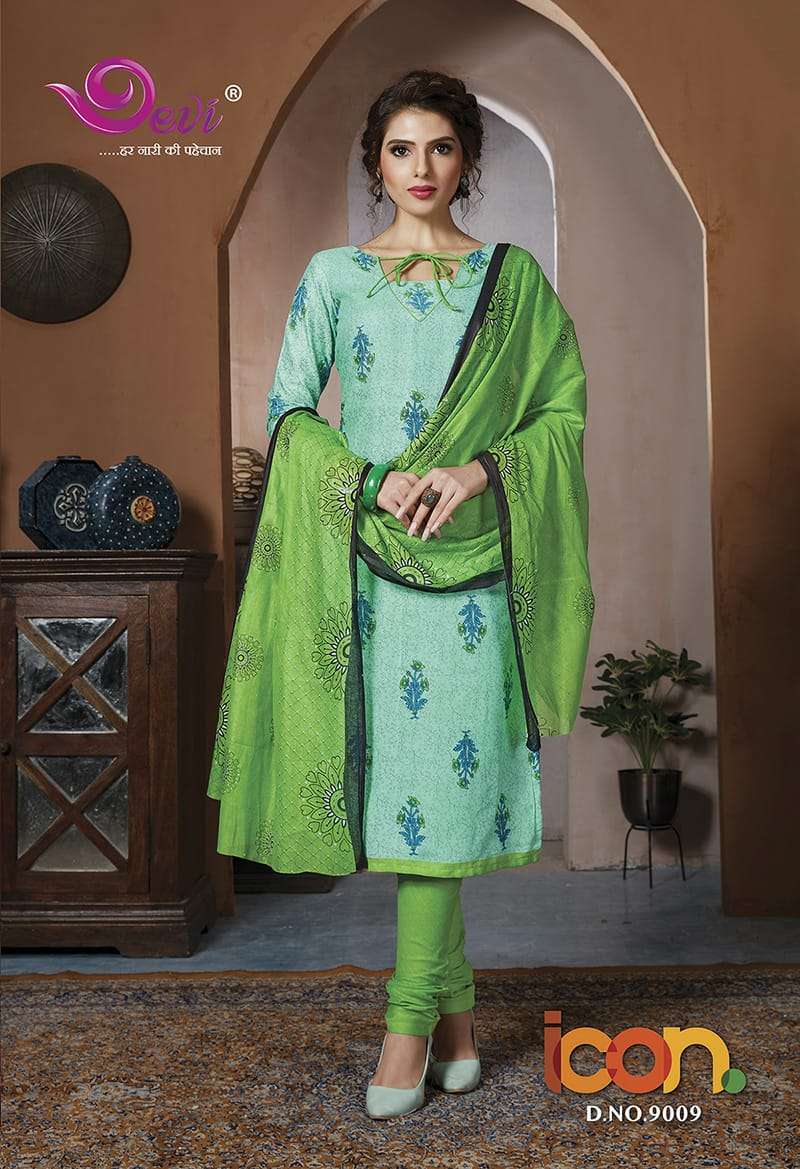 ICON VOL-9 BY DEVI 9001 TO 9012 SERIES INDIAN DESIGNER TRADITIONAL WEAR COLLECTION BEAUTIFUL STYLISH FANCY COLORFUL PARTY WEAR & OCCASIONAL WEAR COTTON DRESSES AT WHOLESALE PRICE