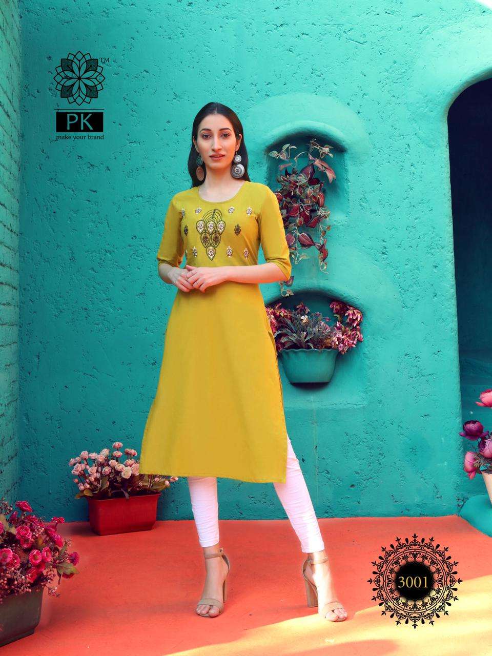 FASHION RAINBOW VOL-3 BY PK 3001 TO 3021 SERIES BEAUTIFUL STYLISH FANCY COLORFUL CASUAL WEAR & ETHNIC WEAR COTTON EMBROIDERED KURTIS AT WHOLESALE PRICE