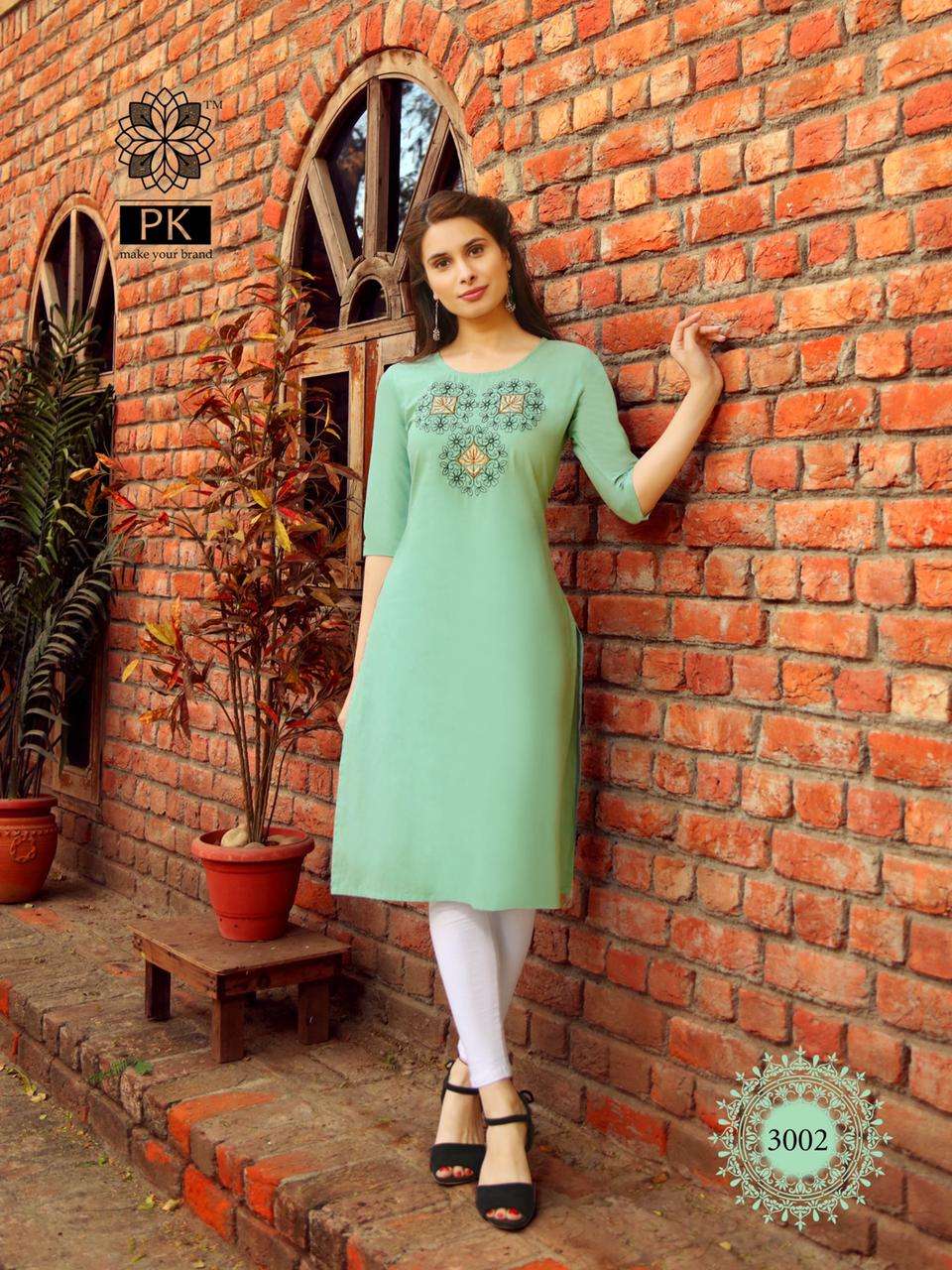 FASHION RAINBOW VOL-3 BY PK 3001 TO 3021 SERIES BEAUTIFUL STYLISH FANCY COLORFUL CASUAL WEAR & ETHNIC WEAR COTTON EMBROIDERED KURTIS AT WHOLESALE PRICE