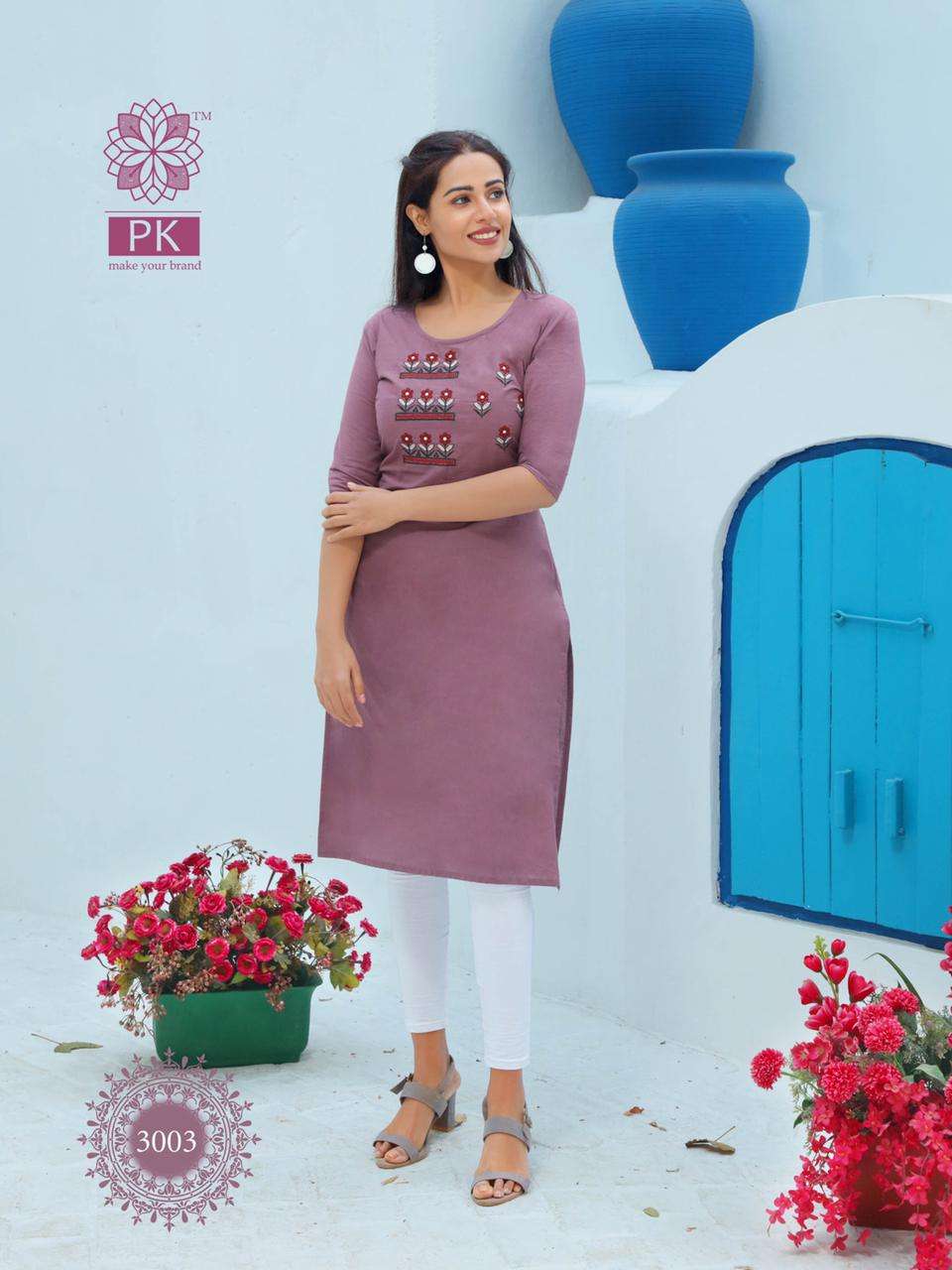 FASHION RAINBOW VOL-3 BY PK 3001 TO 3021 SERIES BEAUTIFUL STYLISH FANCY COLORFUL CASUAL WEAR & ETHNIC WEAR COTTON EMBROIDERED KURTIS AT WHOLESALE PRICE