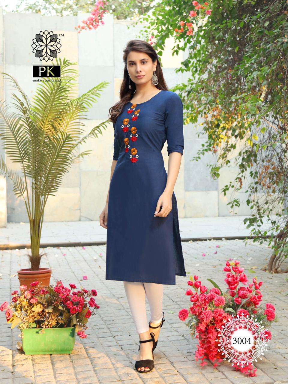 FASHION RAINBOW VOL-3 BY PK 3001 TO 3021 SERIES BEAUTIFUL STYLISH FANCY COLORFUL CASUAL WEAR & ETHNIC WEAR COTTON EMBROIDERED KURTIS AT WHOLESALE PRICE