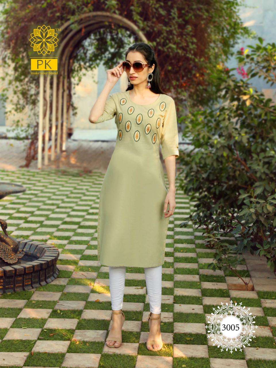 FASHION RAINBOW VOL-3 BY PK 3001 TO 3021 SERIES BEAUTIFUL STYLISH FANCY COLORFUL CASUAL WEAR & ETHNIC WEAR COTTON EMBROIDERED KURTIS AT WHOLESALE PRICE