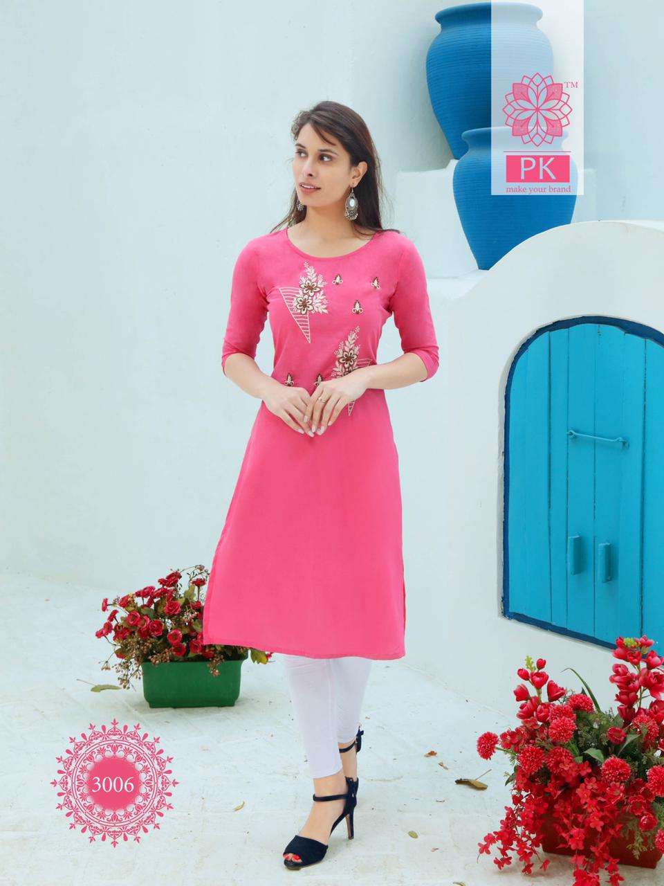 FASHION RAINBOW VOL-3 BY PK 3001 TO 3021 SERIES BEAUTIFUL STYLISH FANCY COLORFUL CASUAL WEAR & ETHNIC WEAR COTTON EMBROIDERED KURTIS AT WHOLESALE PRICE