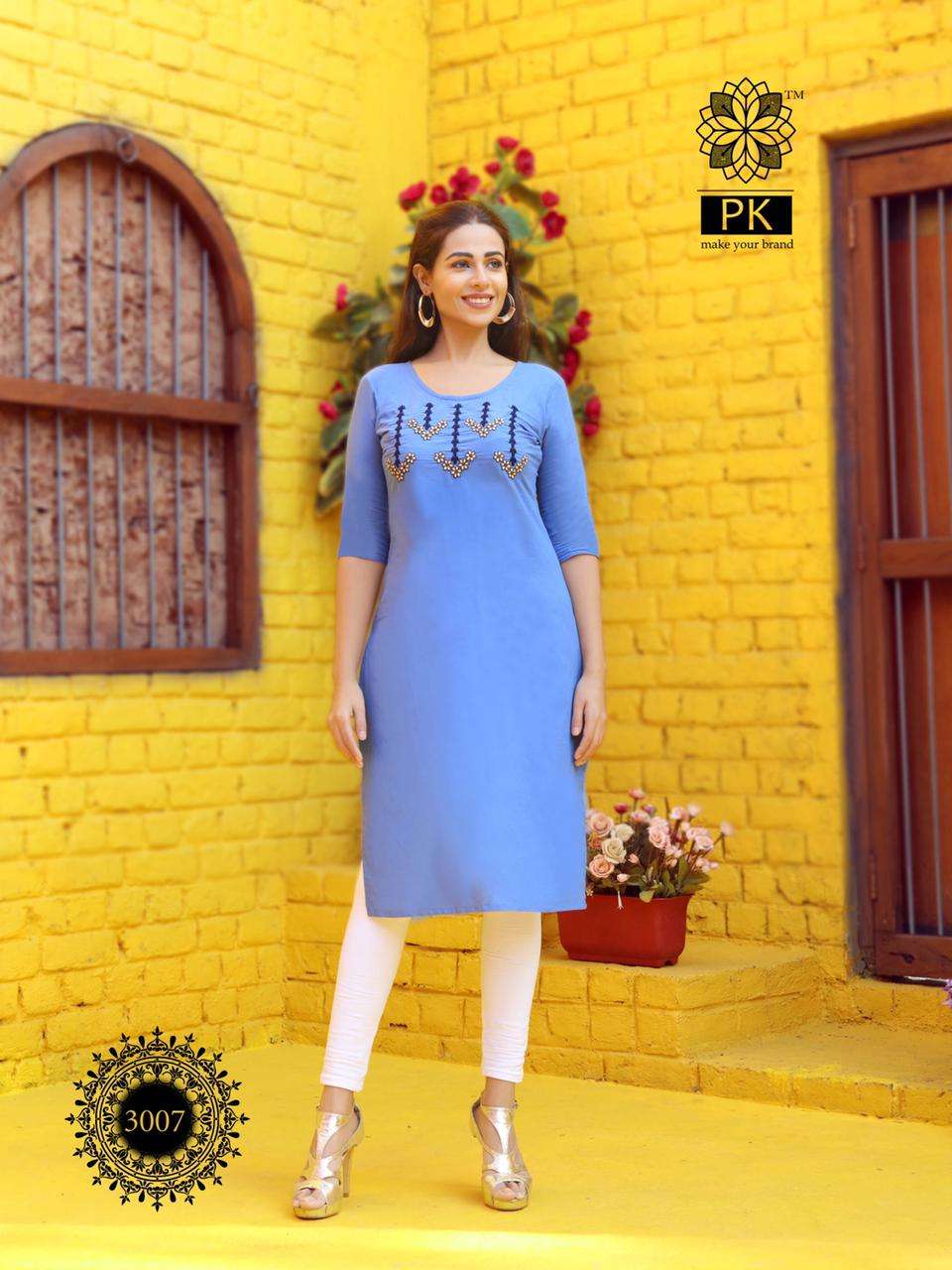 FASHION RAINBOW VOL-3 BY PK 3001 TO 3021 SERIES BEAUTIFUL STYLISH FANCY COLORFUL CASUAL WEAR & ETHNIC WEAR COTTON EMBROIDERED KURTIS AT WHOLESALE PRICE