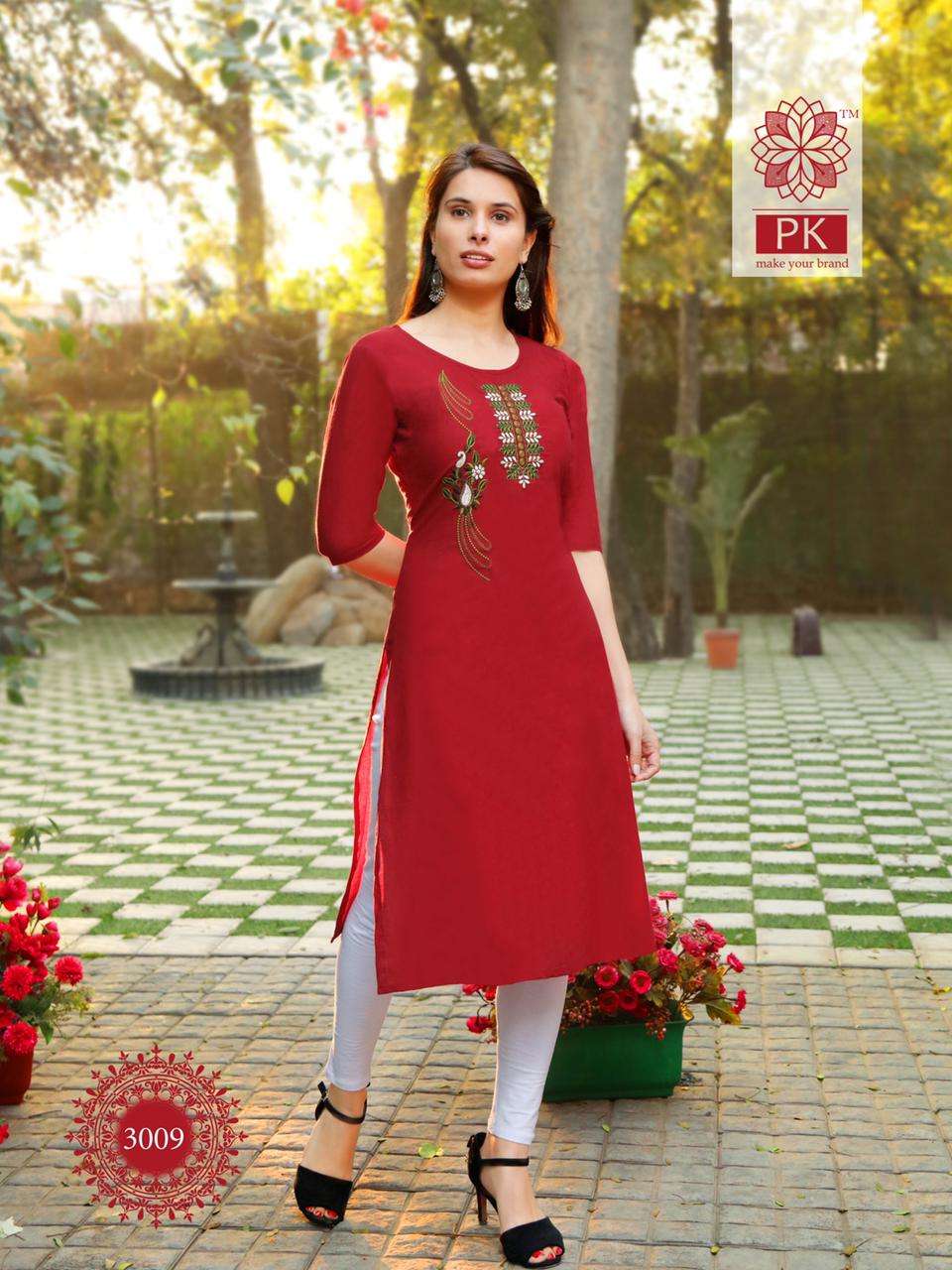 FASHION RAINBOW VOL-3 BY PK 3001 TO 3021 SERIES BEAUTIFUL STYLISH FANCY COLORFUL CASUAL WEAR & ETHNIC WEAR COTTON EMBROIDERED KURTIS AT WHOLESALE PRICE